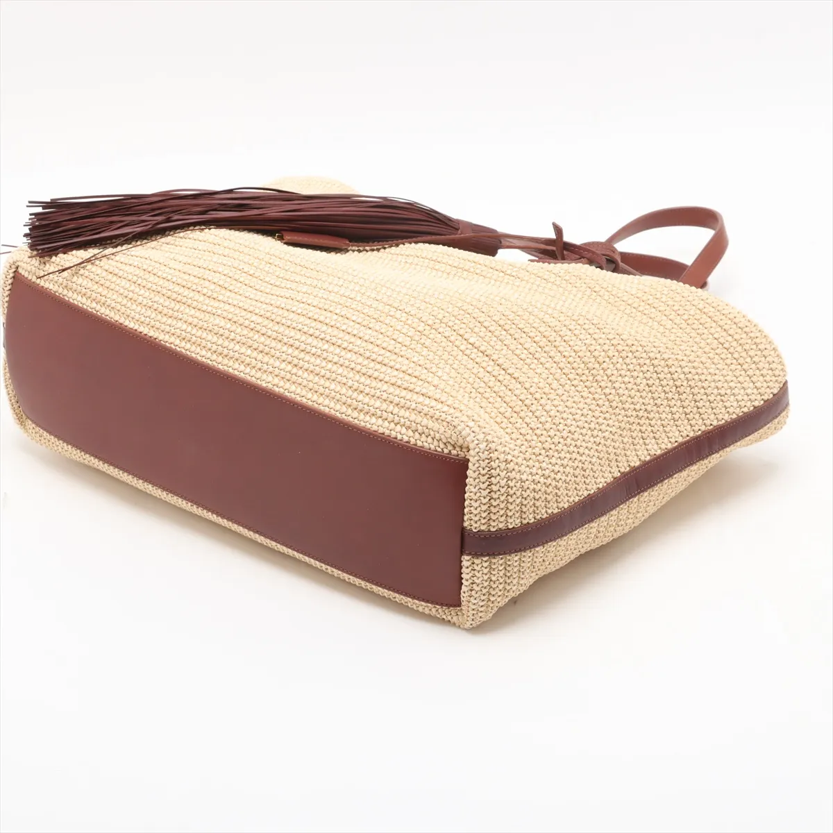 Raffia x Leather Tote Bag, Beige x Brown, 490793 — view 3