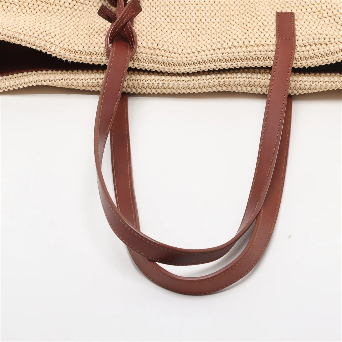 Raffia x Leather Tote Bag, Beige x Brown, 490793 — view 5