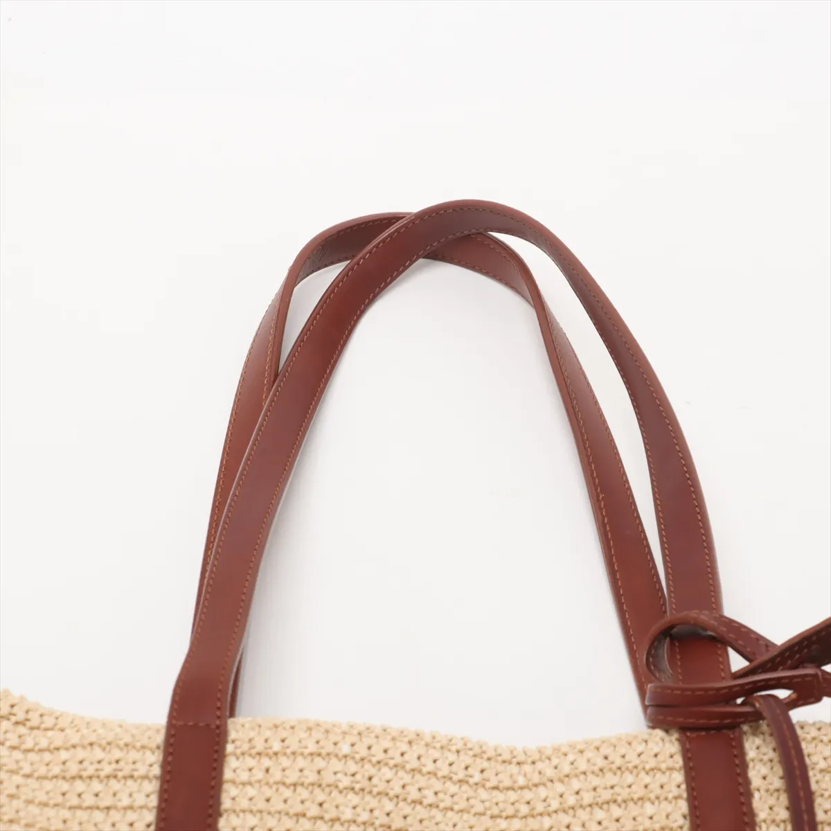 Raffia x Leather Tote Bag, Beige x Brown, 490793 — view 6