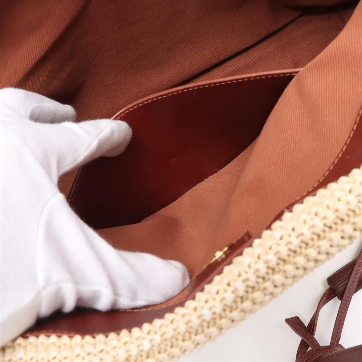 Raffia x Leather Tote Bag, Beige x Brown, 490793 — view 8