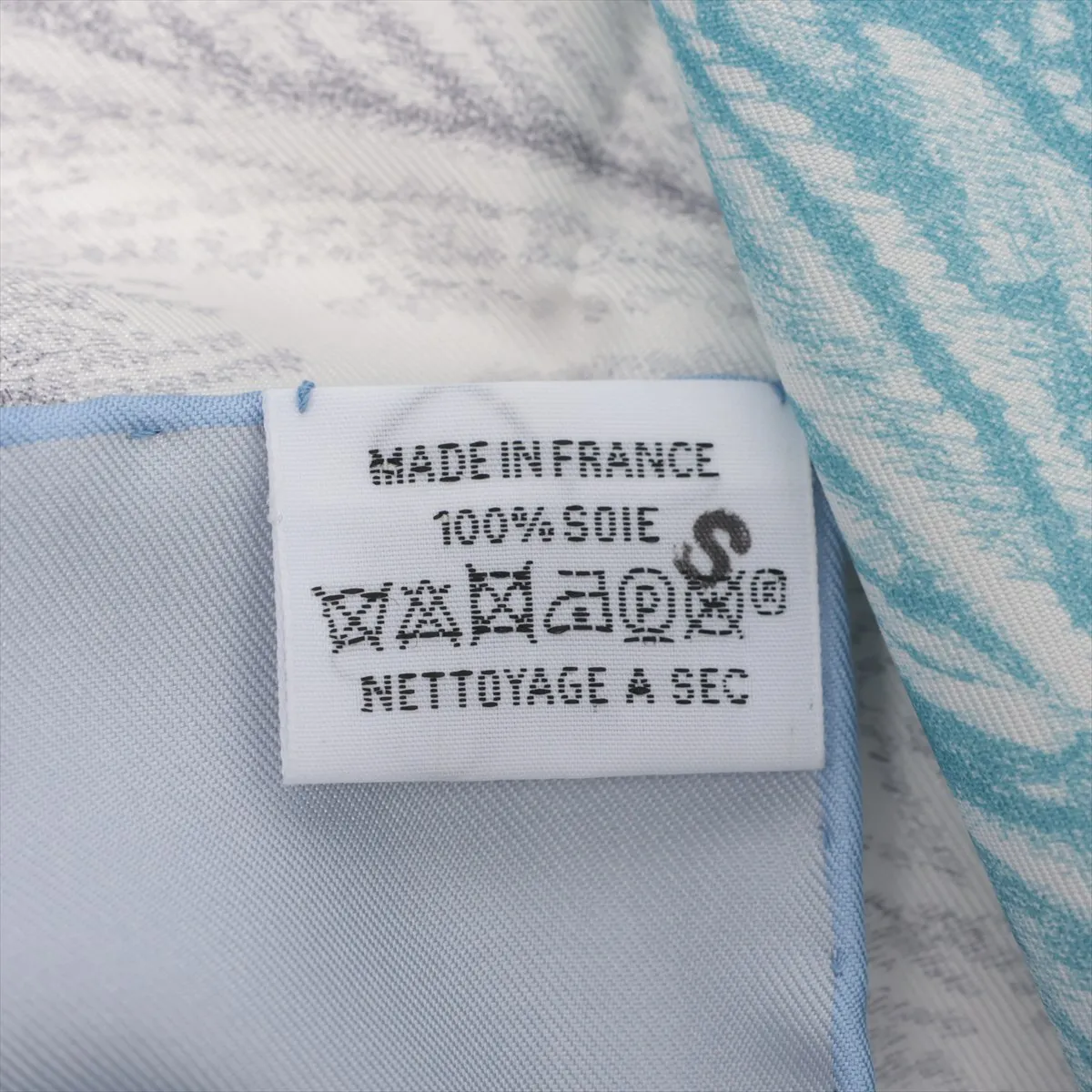 Carre 90 Plumets et Panaches (feathers and feather embellishments) scarf, silk, light blue, with sale stamp. Shows signs of wear, — view 6