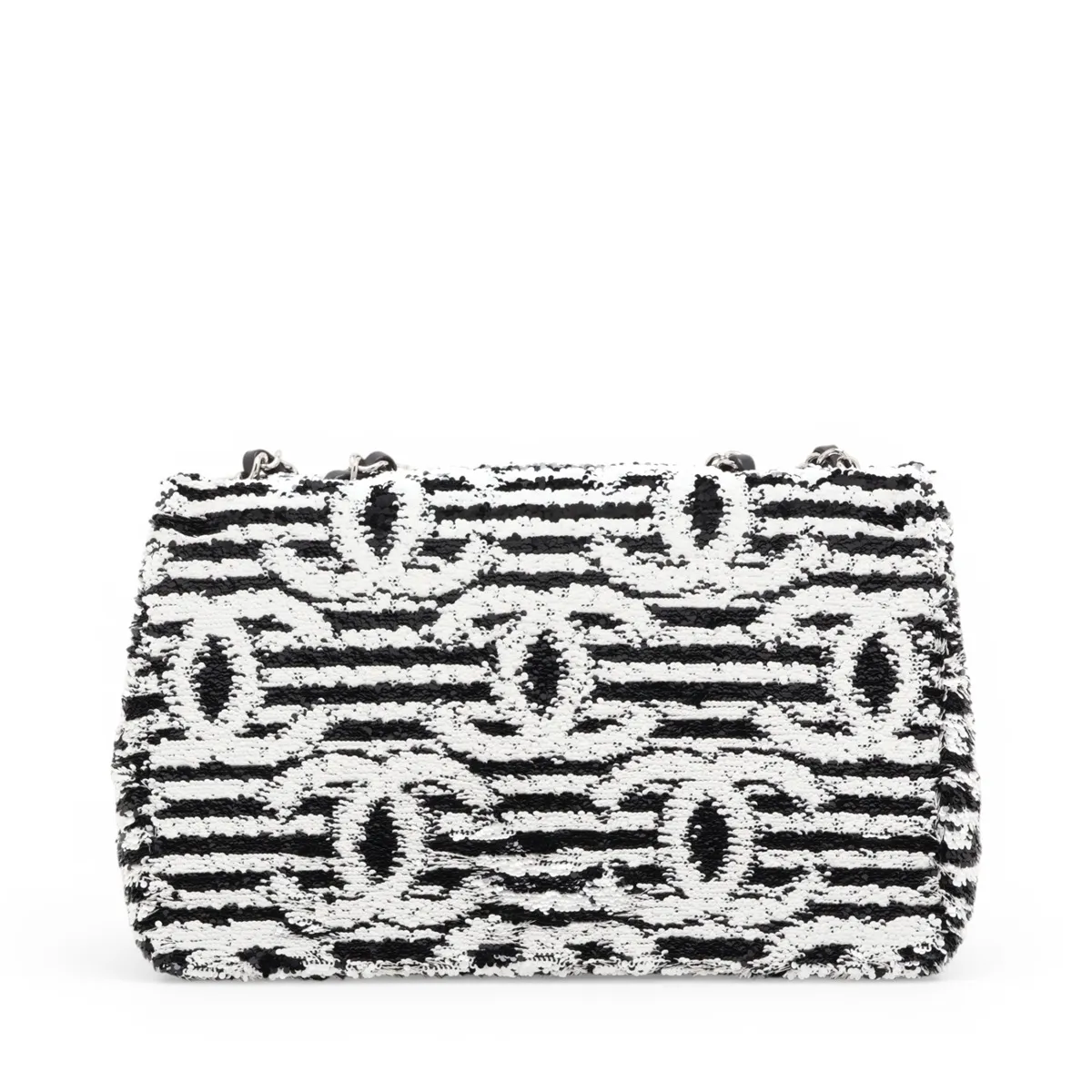[Individually packaged] Chanel Coco Mark Sequin Single Flap Double Chain Bag White x Black T521N760 Random Plate — view 2