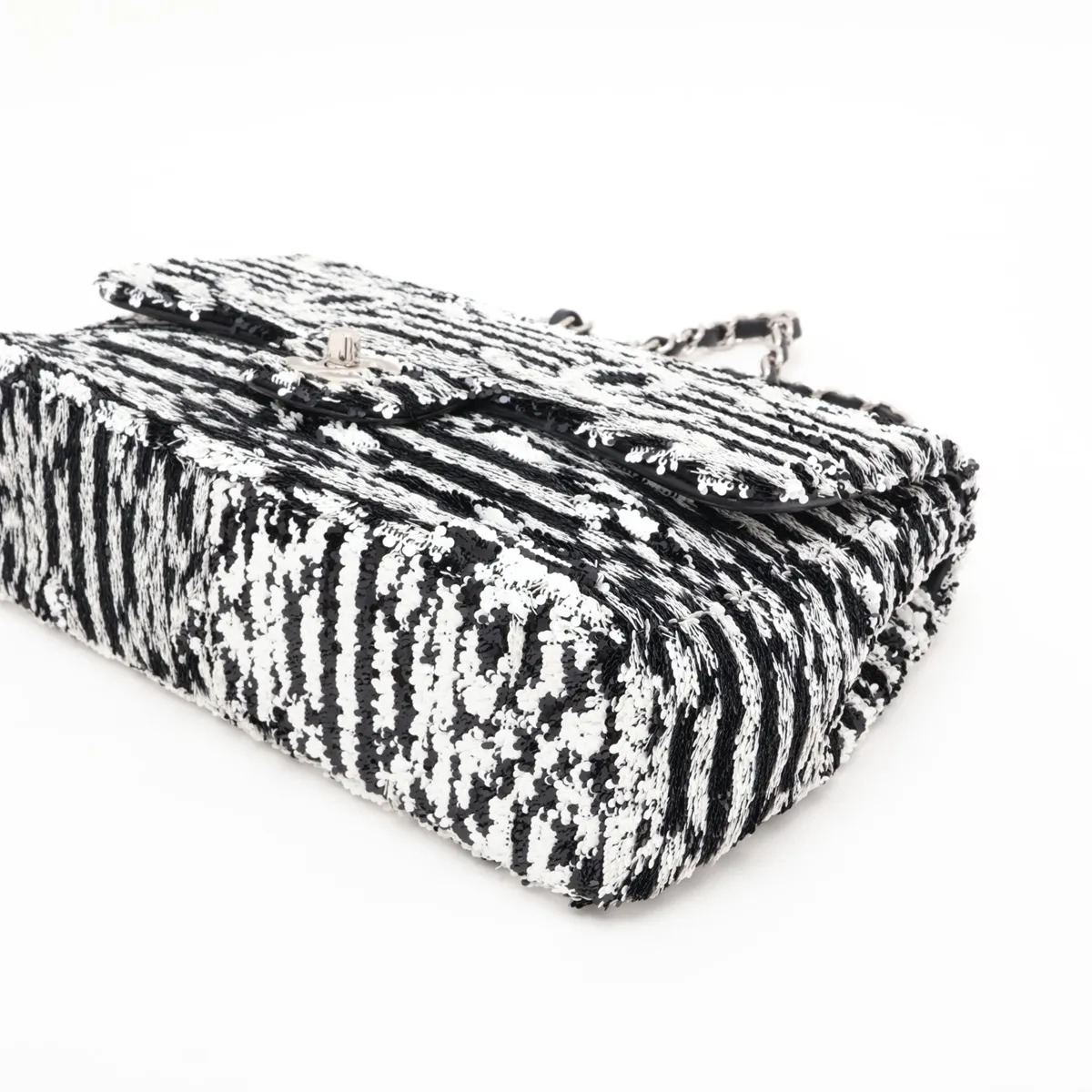 [Individually packaged] Chanel Coco Mark Sequin Single Flap Double Chain Bag White x Black T521N760 Random Plate — view 3