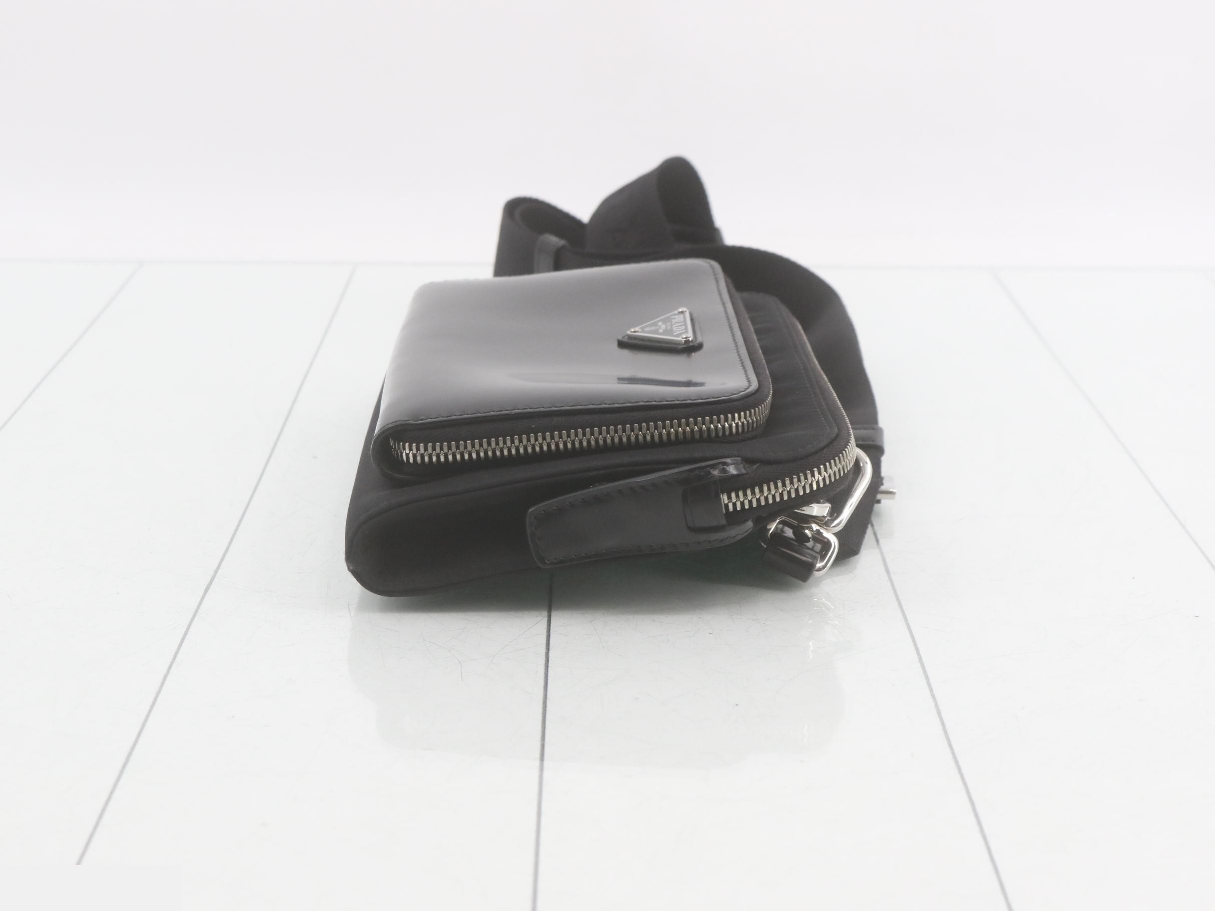 Shoulder bag, nylon/leather, black — view 3