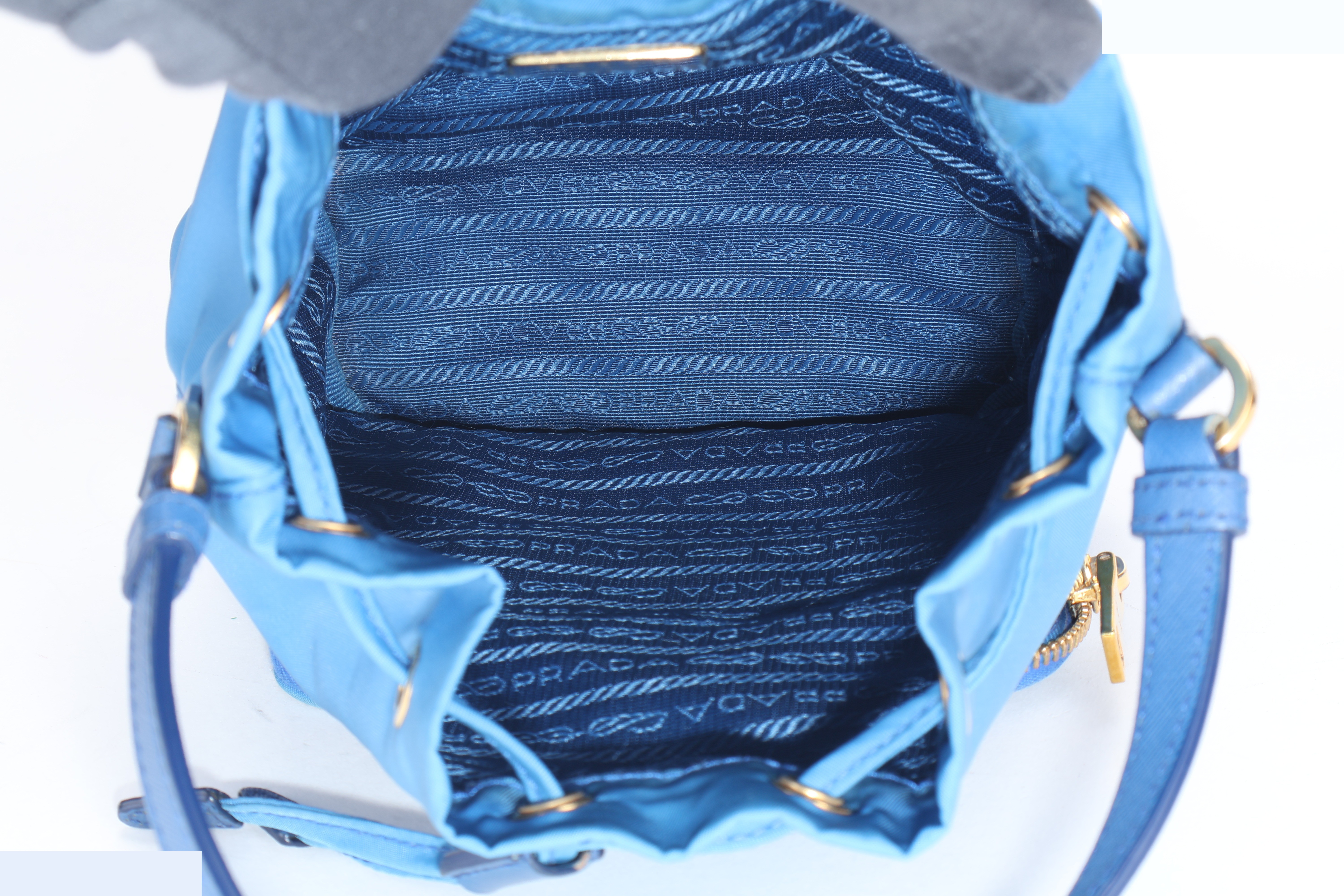 DUET RE-NYLON BLUE TESSUTO BUCKET BAG — view 6