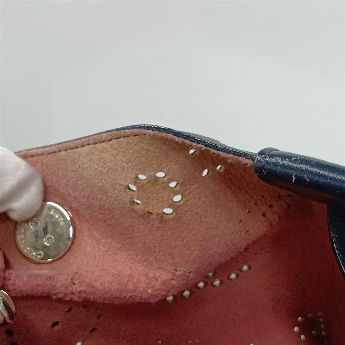 Coco Mark Perforated Leather 2-Way Tote Bag, Navy, Silver Hardware, Item Number 27427171 (Serial Number in the 27s range) — view 14