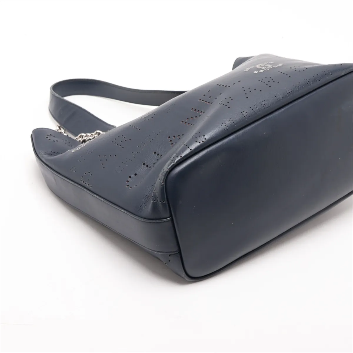Coco Mark Perforated Leather 2-Way Tote Bag, Navy, Silver Hardware, Item Number 27427171 (Serial Number in the 27s range) — view 4