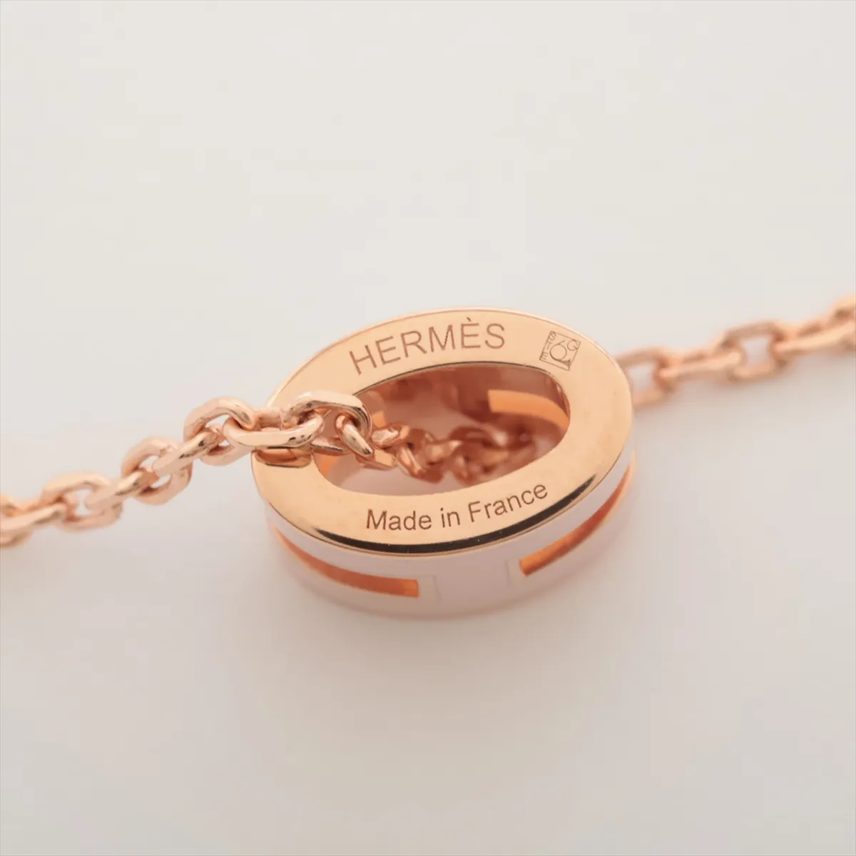 Mini Pop H Necklace, GP Pink x Rose Gold, some wear and tarnishing. — view 4