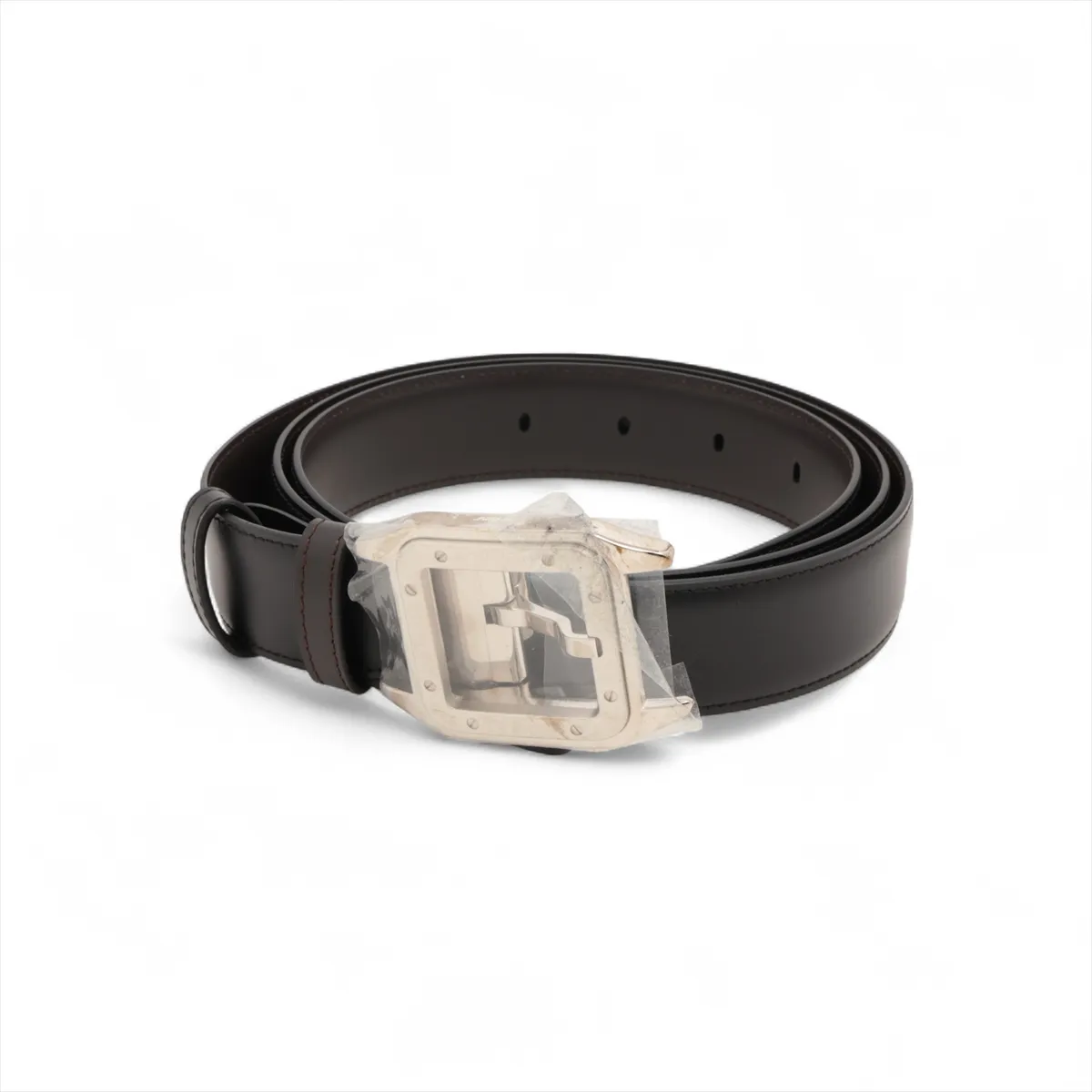 Santos de Cartier belt, leather, black x dark brown. Shows signs of wear: