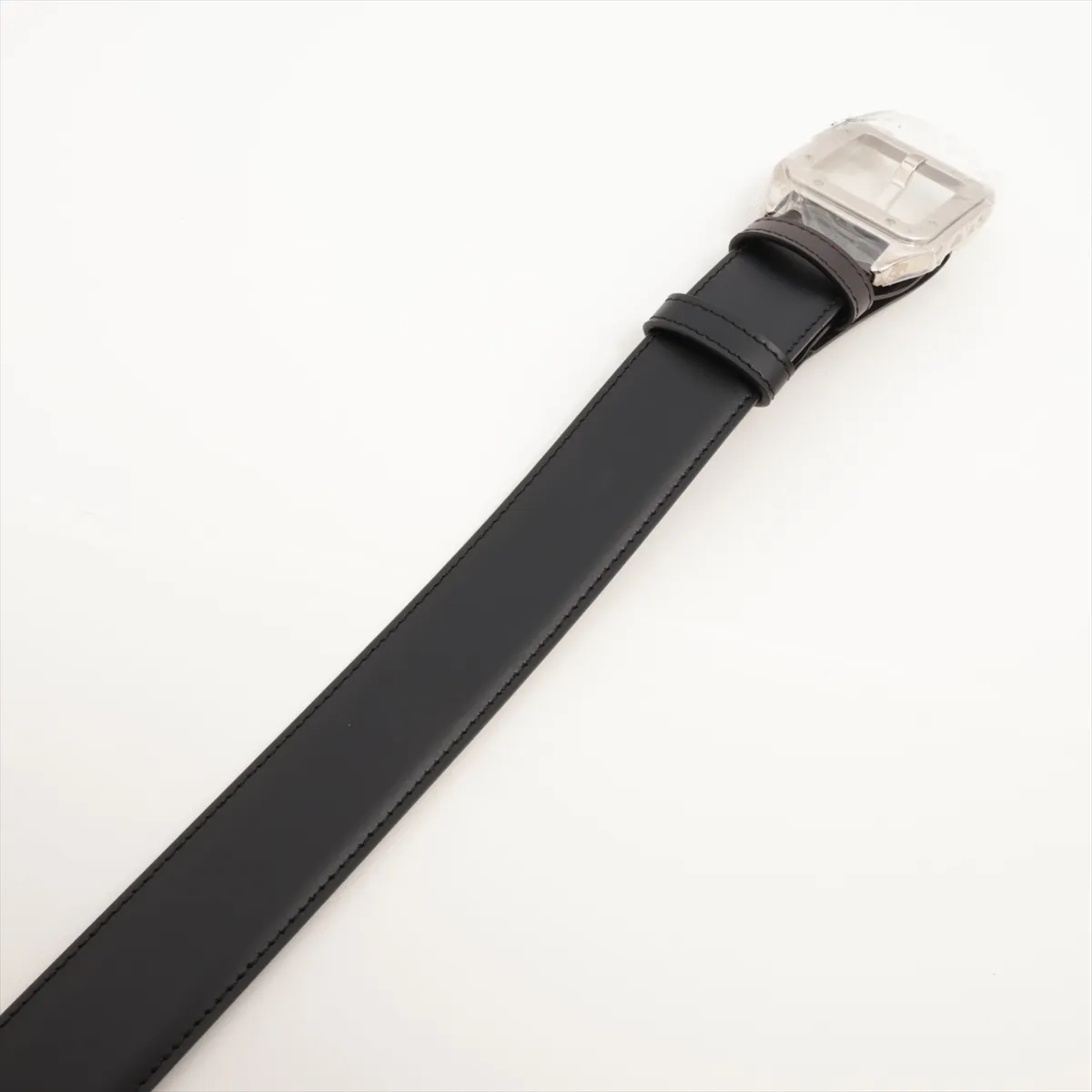 Santos de Cartier belt, leather, black x dark brown. Shows signs of wear: — view 2