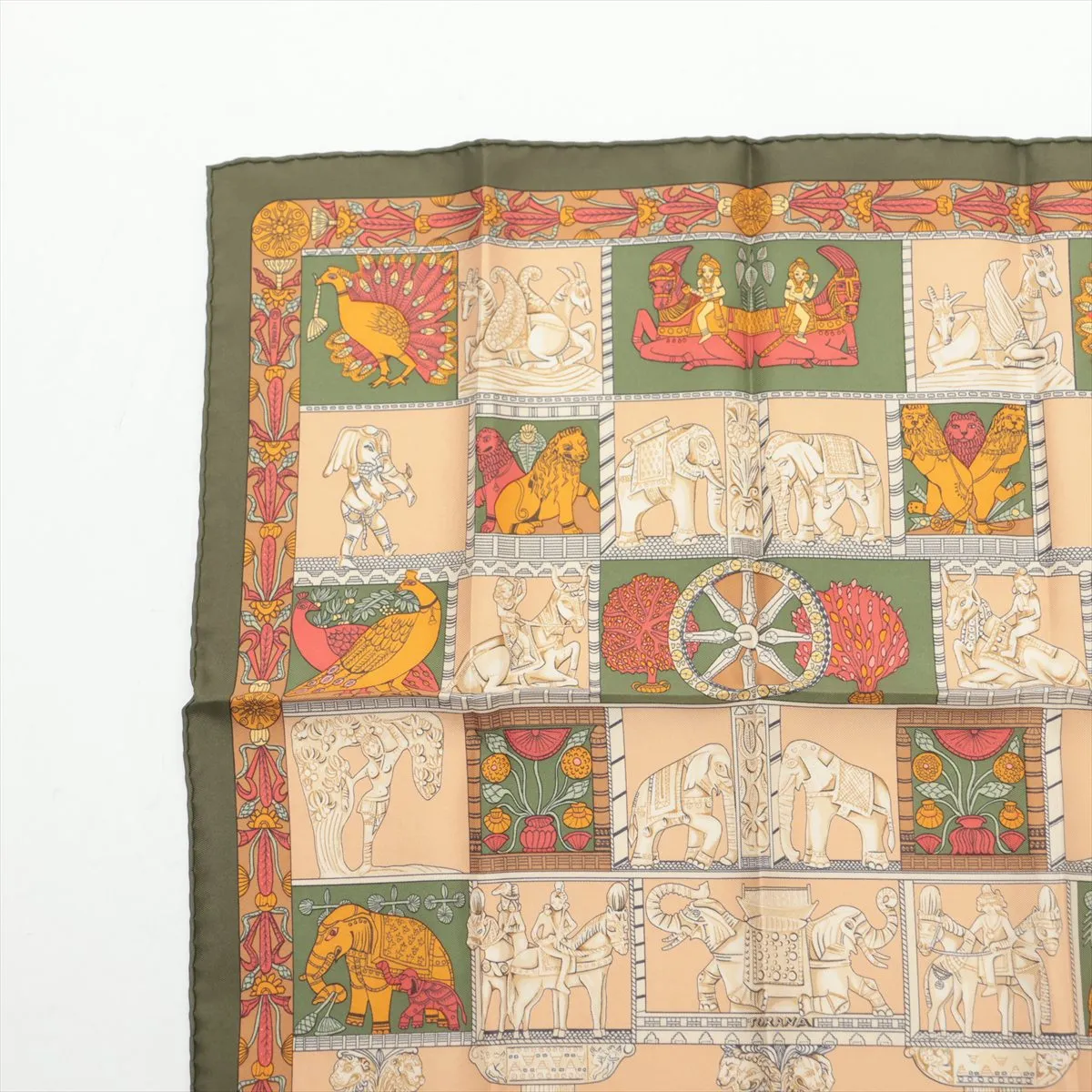 Carre 45 TORANA (Tower Gate) Scarf, Silk, Khaki, — view 2