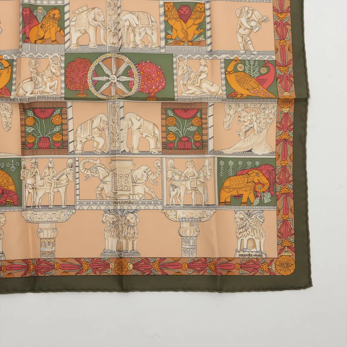 Carre 45 TORANA (Tower Gate) Scarf, Silk, Khaki, — view 4