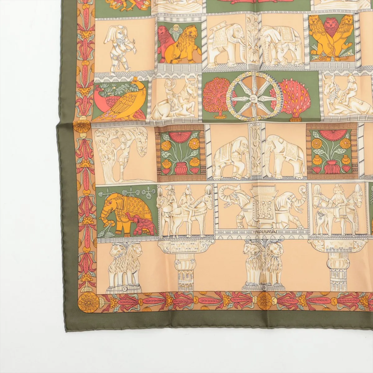 Carre 45 TORANA (Tower Gate) Scarf, Silk, Khaki, — view 5