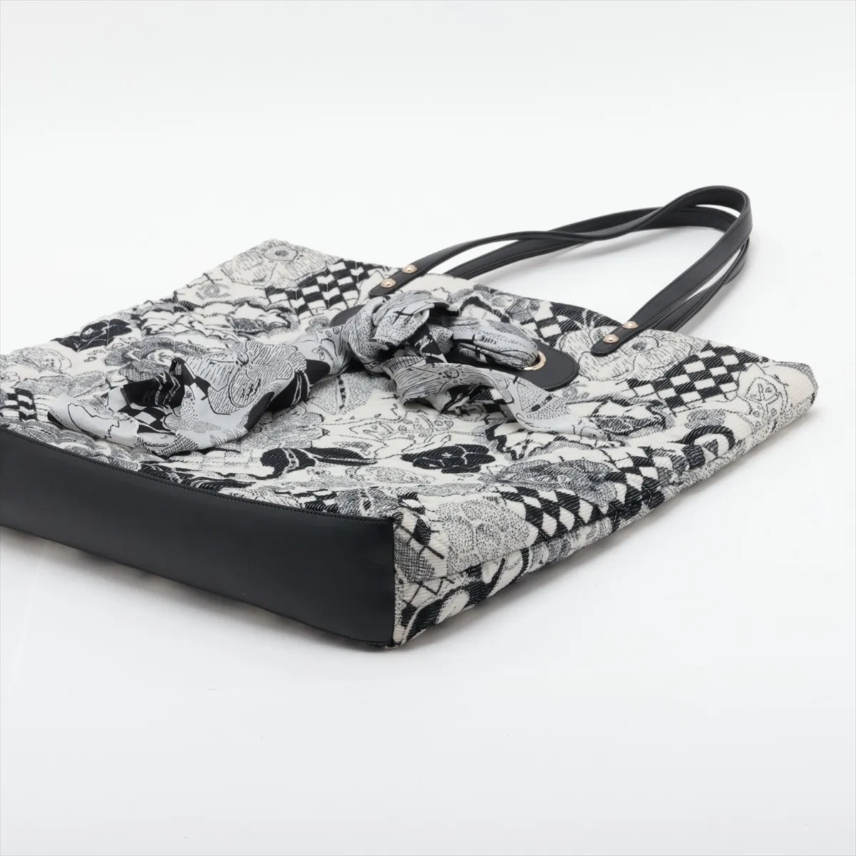 Camellia Corduroy x Leather Tote Bag, White x Black, Gold Hardware, 26718855, Serial Number 26 — view 3