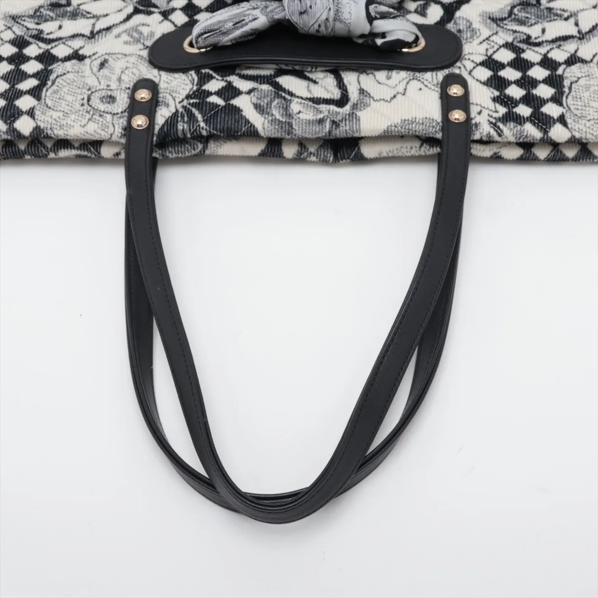 Camellia Corduroy x Leather Tote Bag, White x Black, Gold Hardware, 26718855, Serial Number 26 — view 5