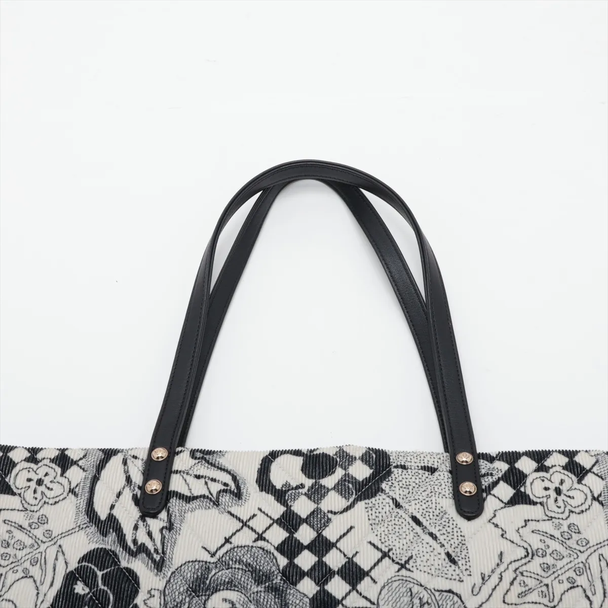 Camellia Corduroy x Leather Tote Bag, White x Black, Gold Hardware, 26718855, Serial Number 26 — view 6