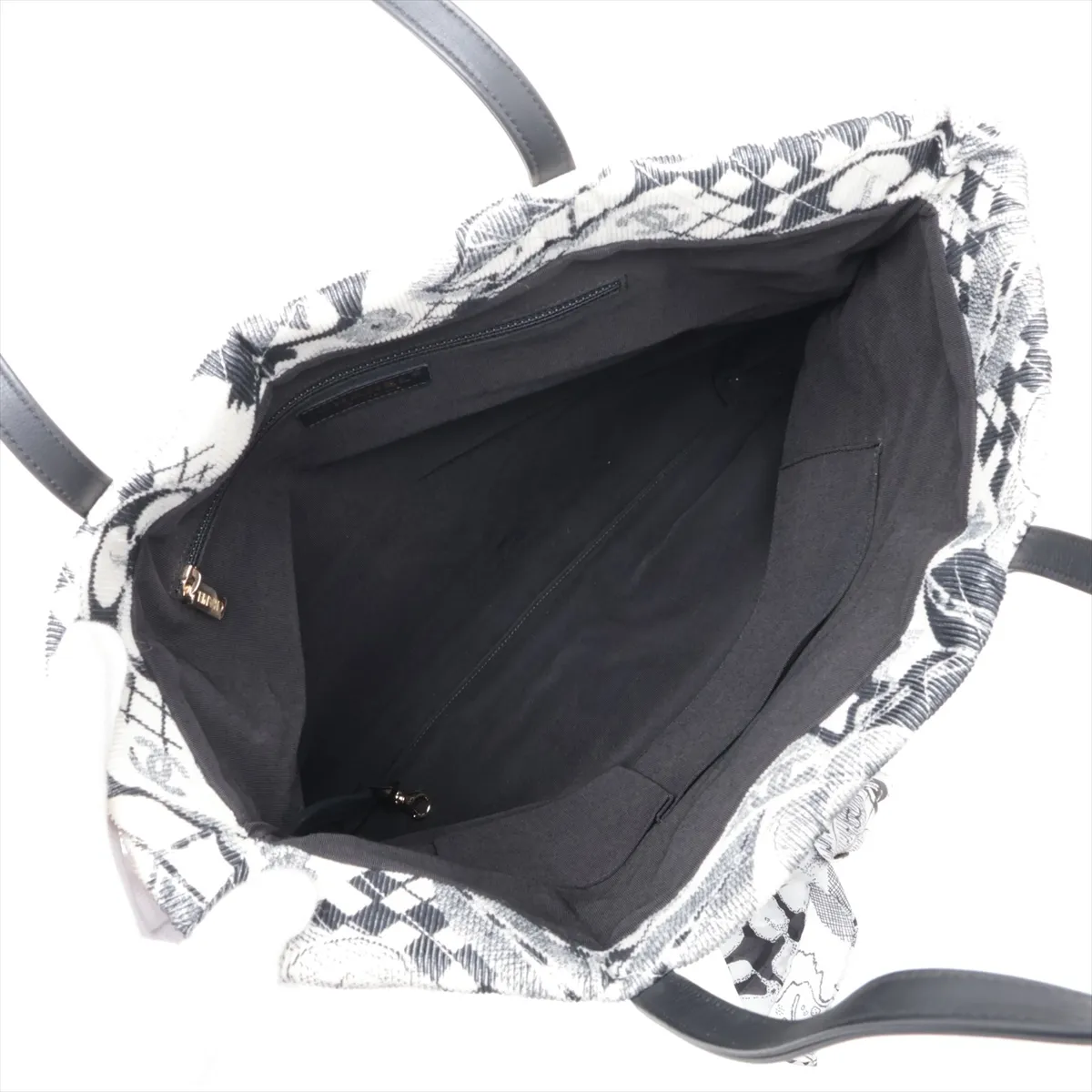 Camellia Corduroy x Leather Tote Bag, White x Black, Gold Hardware, 26718855, Serial Number 26 — view 7