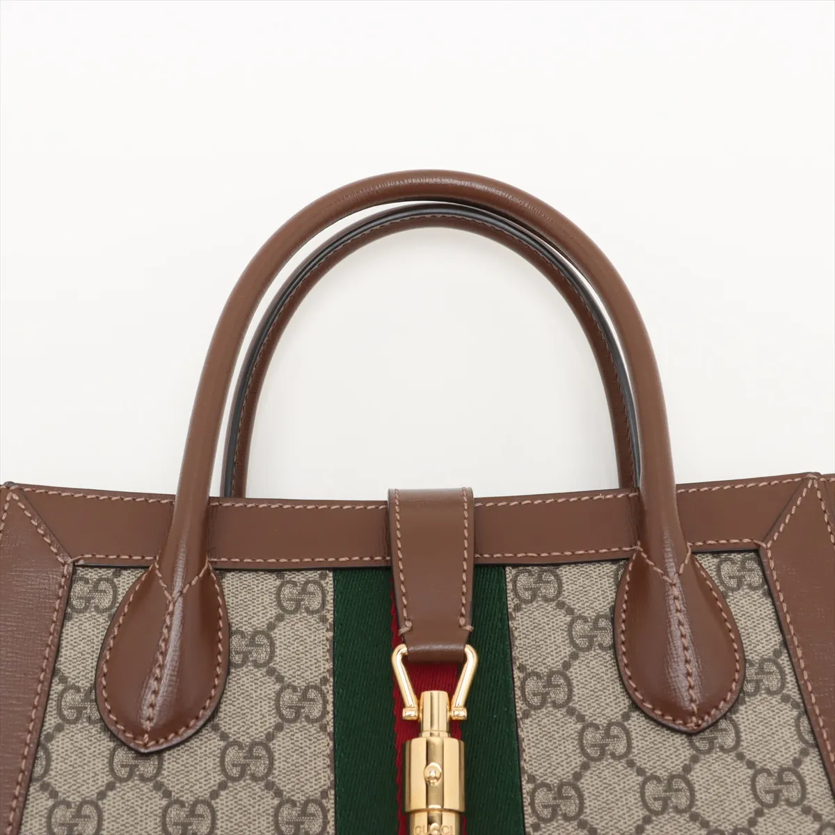 GG Supreme Jackie 1961 PVC x Leather 2WAY Handbag Brown 649016 — view 6