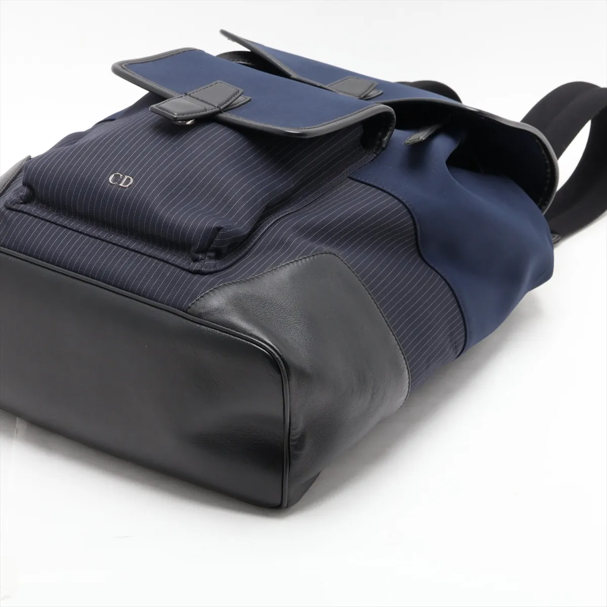 Nylon x Leather Backpack/Rucksack, Navy — view 3