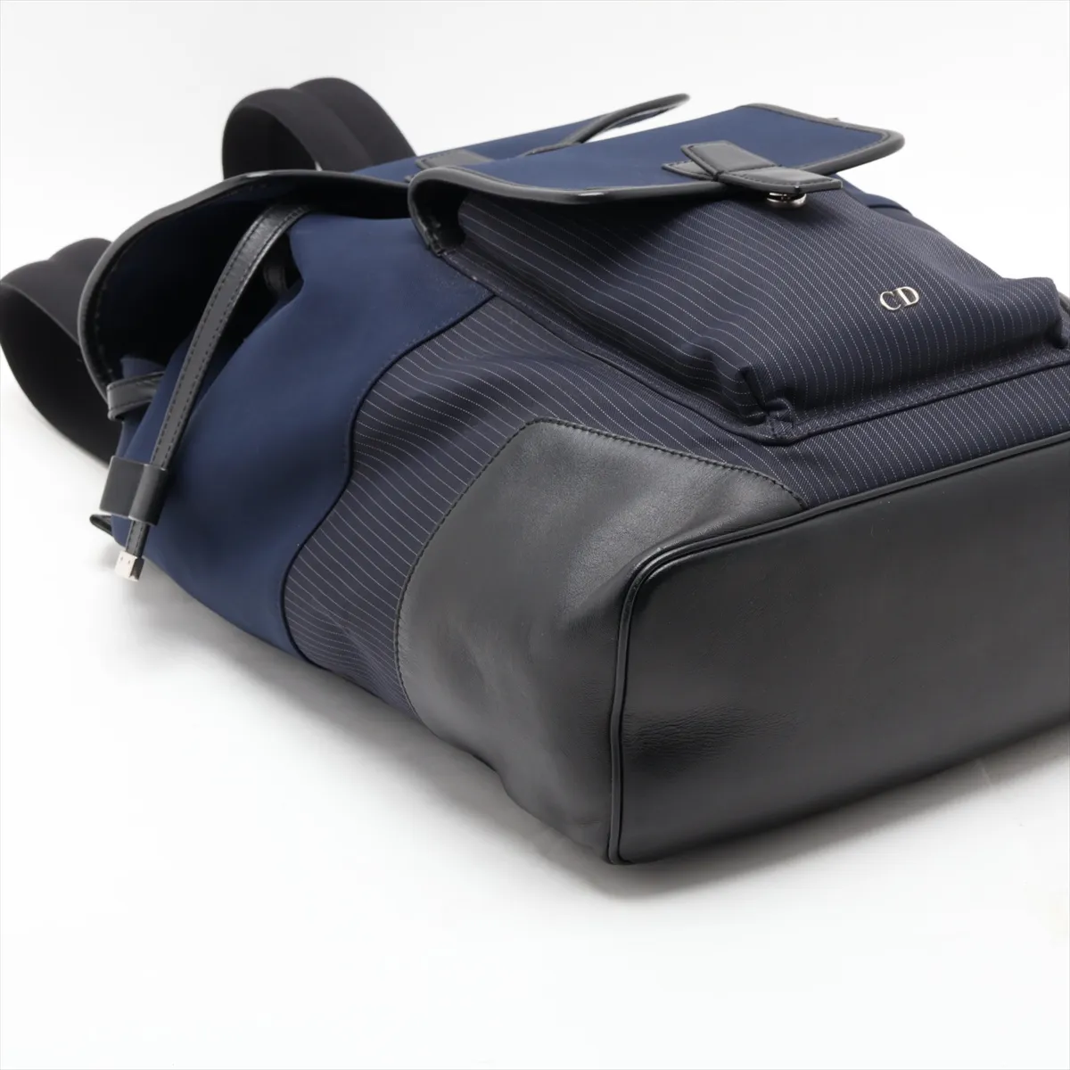 Nylon x Leather Backpack/Rucksack, Navy — view 4