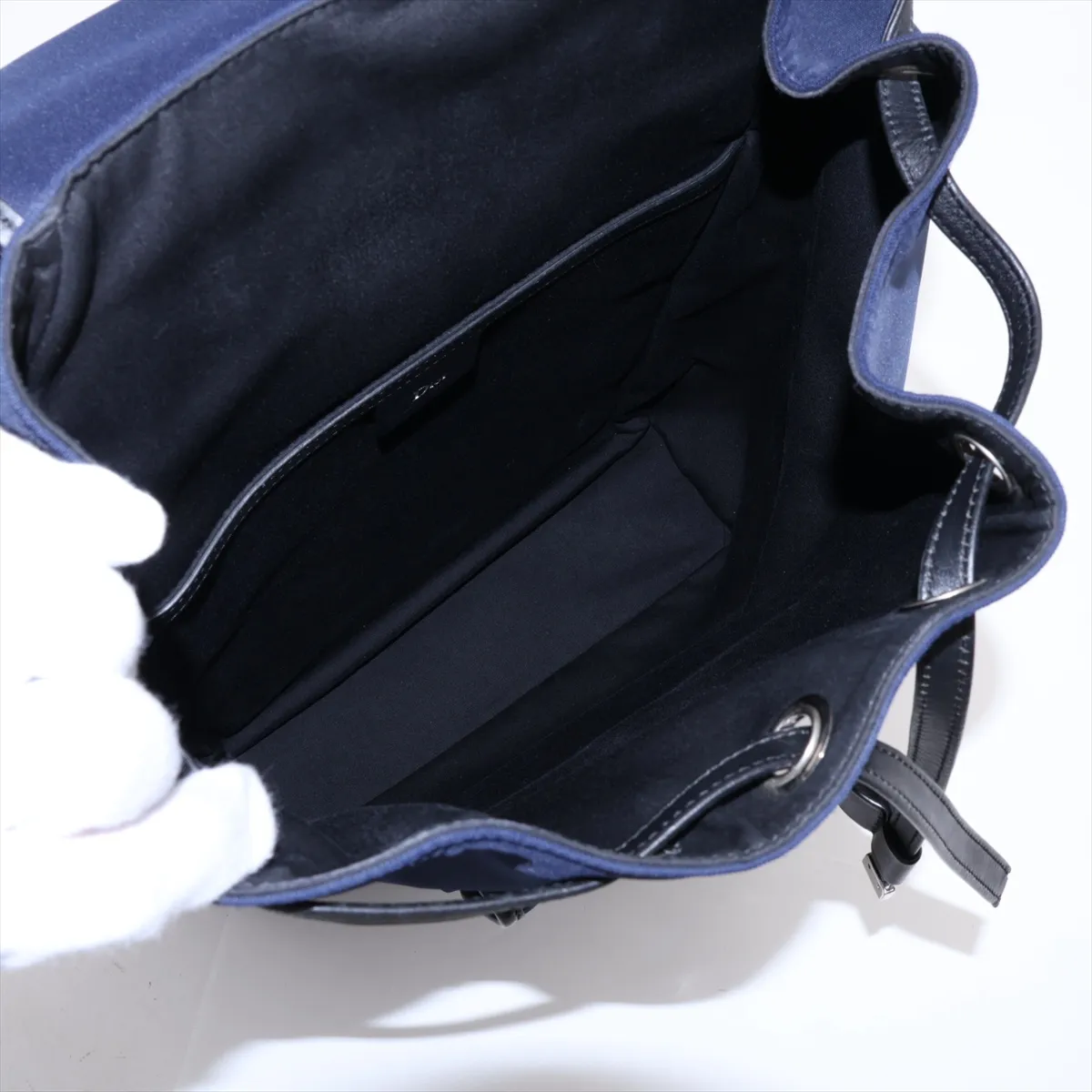 Nylon x Leather Backpack/Rucksack, Navy — view 7