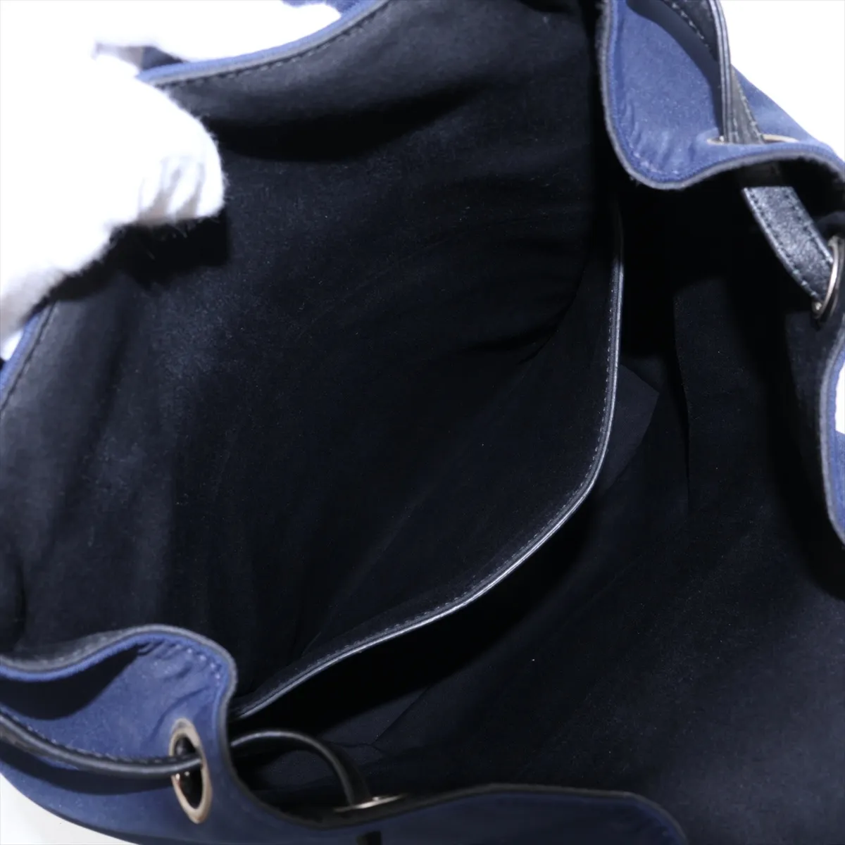 Nylon x Leather Backpack/Rucksack, Navy — view 8