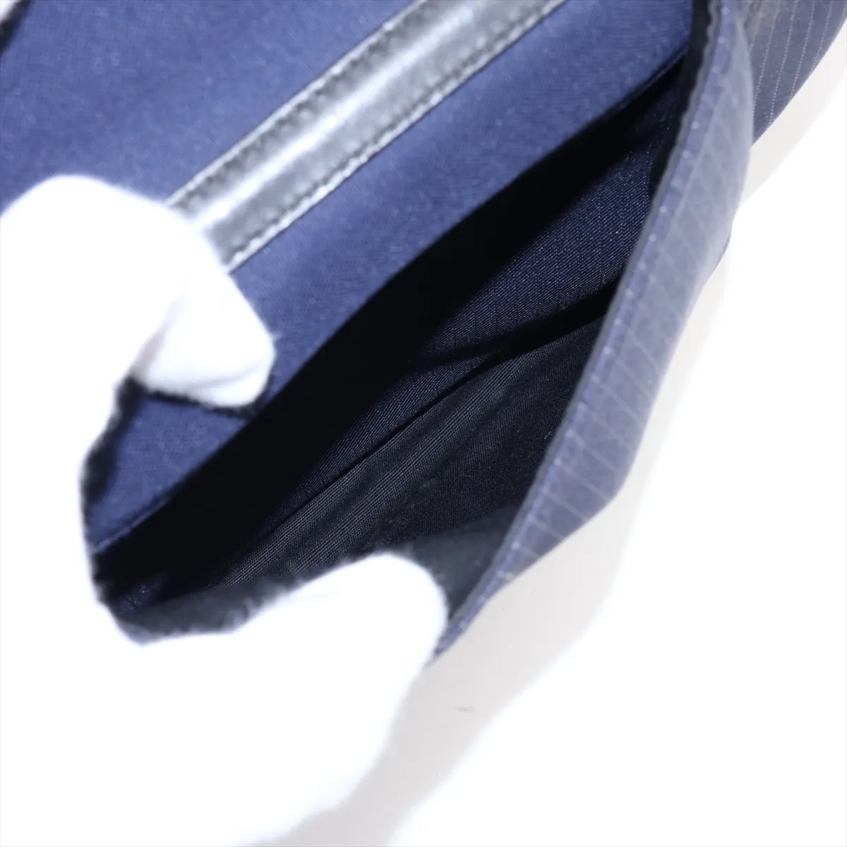 Nylon x Leather Backpack/Rucksack, Navy — view 9