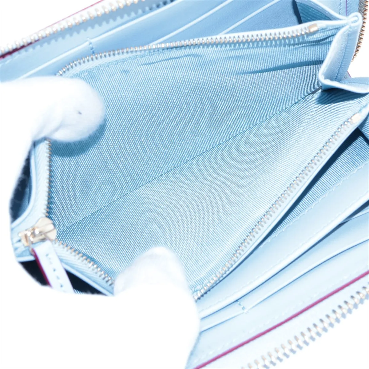 x Yuko Higuchi 847918 Leather Round Zip Wallet, Blue — view 7