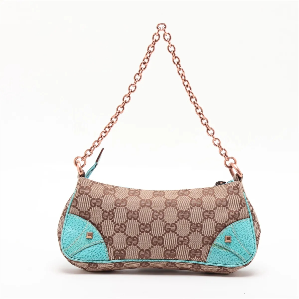 GG Canvas x Leather Chain Shoulder Bag Beige x Blue 120940 — view 2