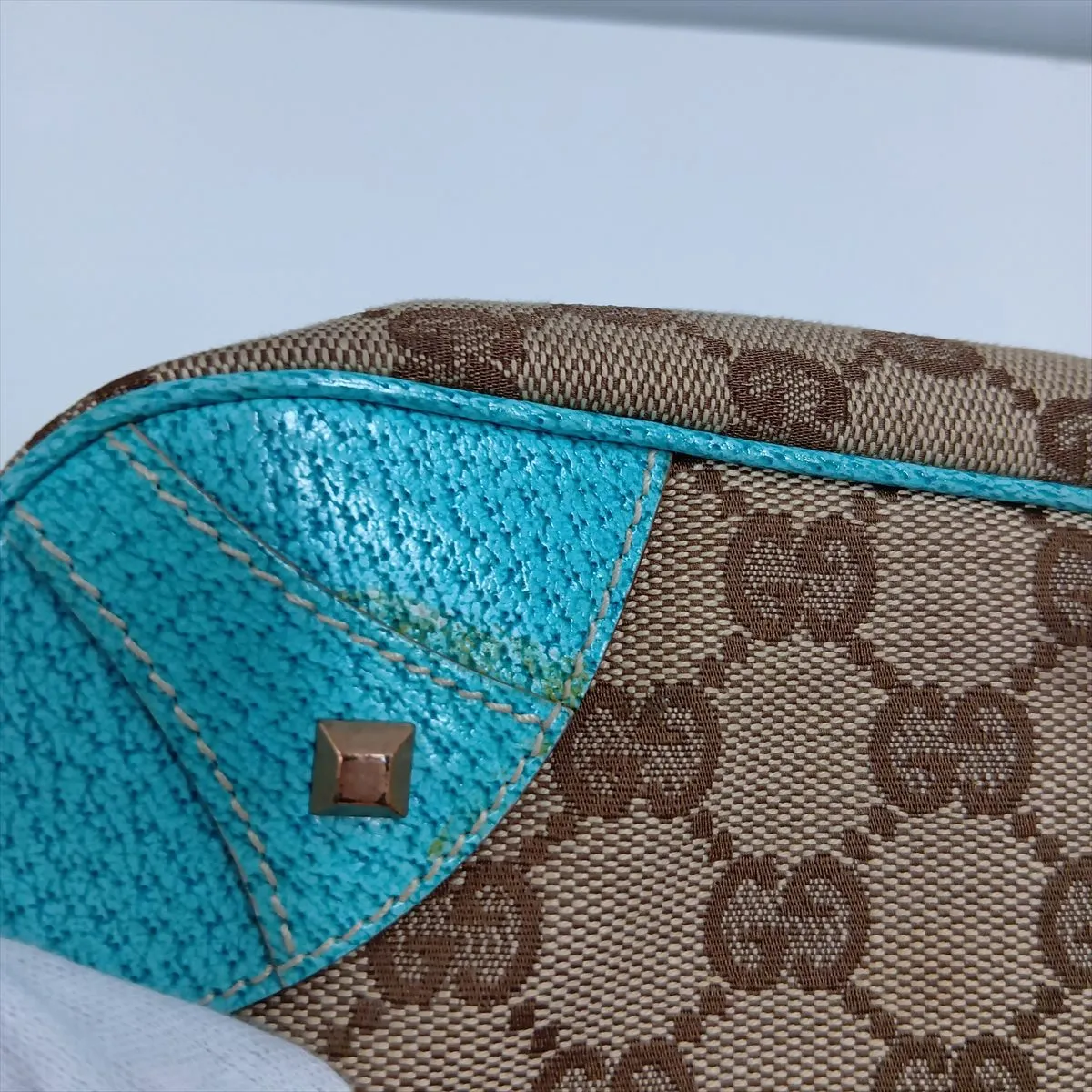 GG Canvas x Leather Chain Shoulder Bag Beige x Blue 120940 — view 12