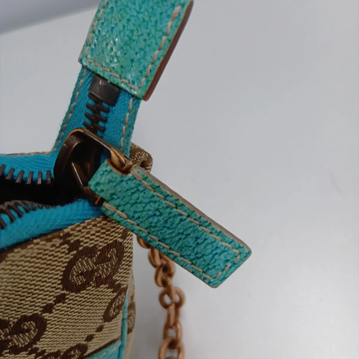 GG Canvas x Leather Chain Shoulder Bag Beige x Blue 120940 — view 13