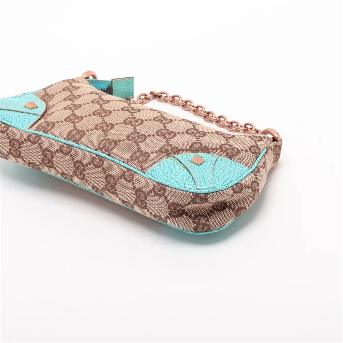 GG Canvas x Leather Chain Shoulder Bag Beige x Blue 120940 — view 3
