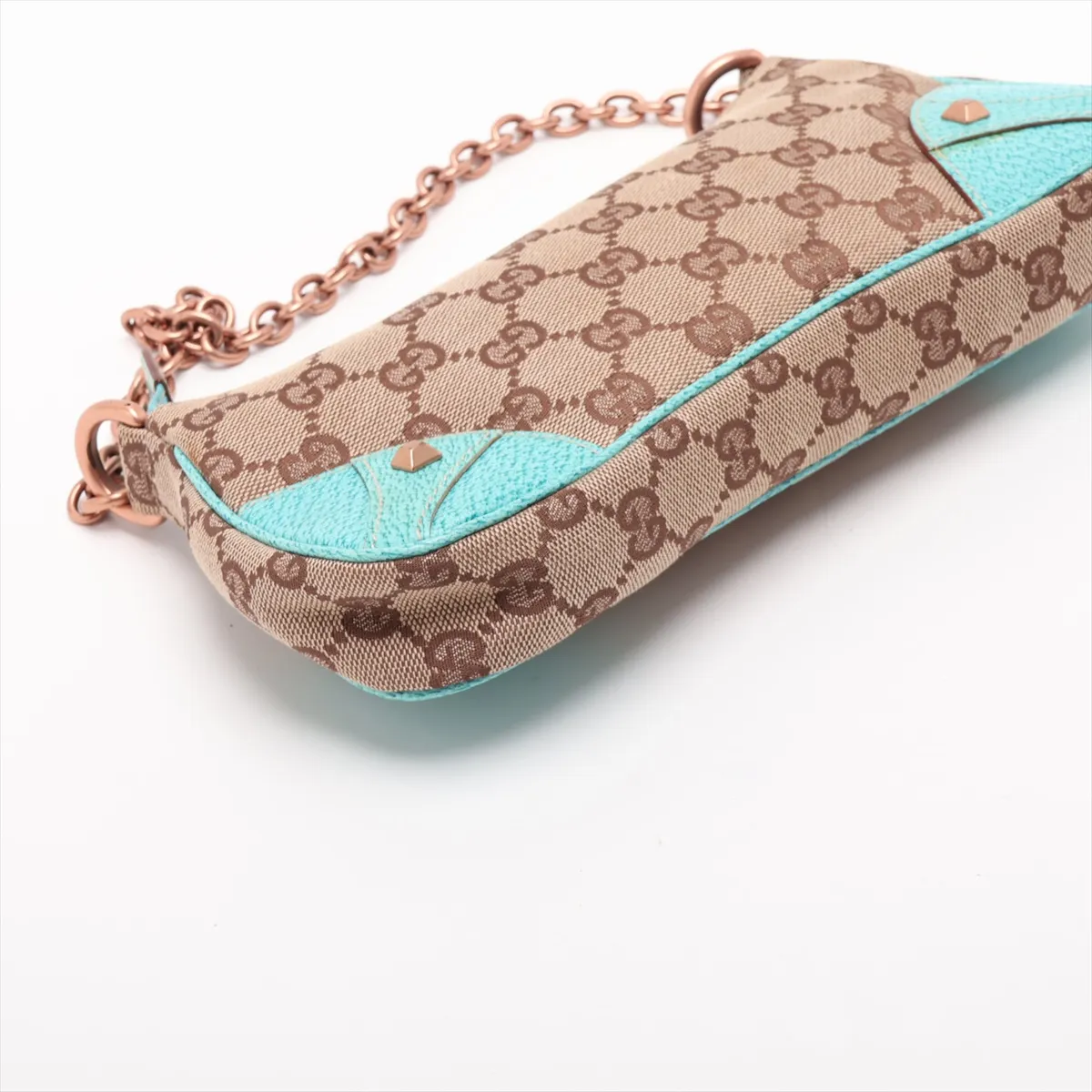 GG Canvas x Leather Chain Shoulder Bag Beige x Blue 120940 — view 4