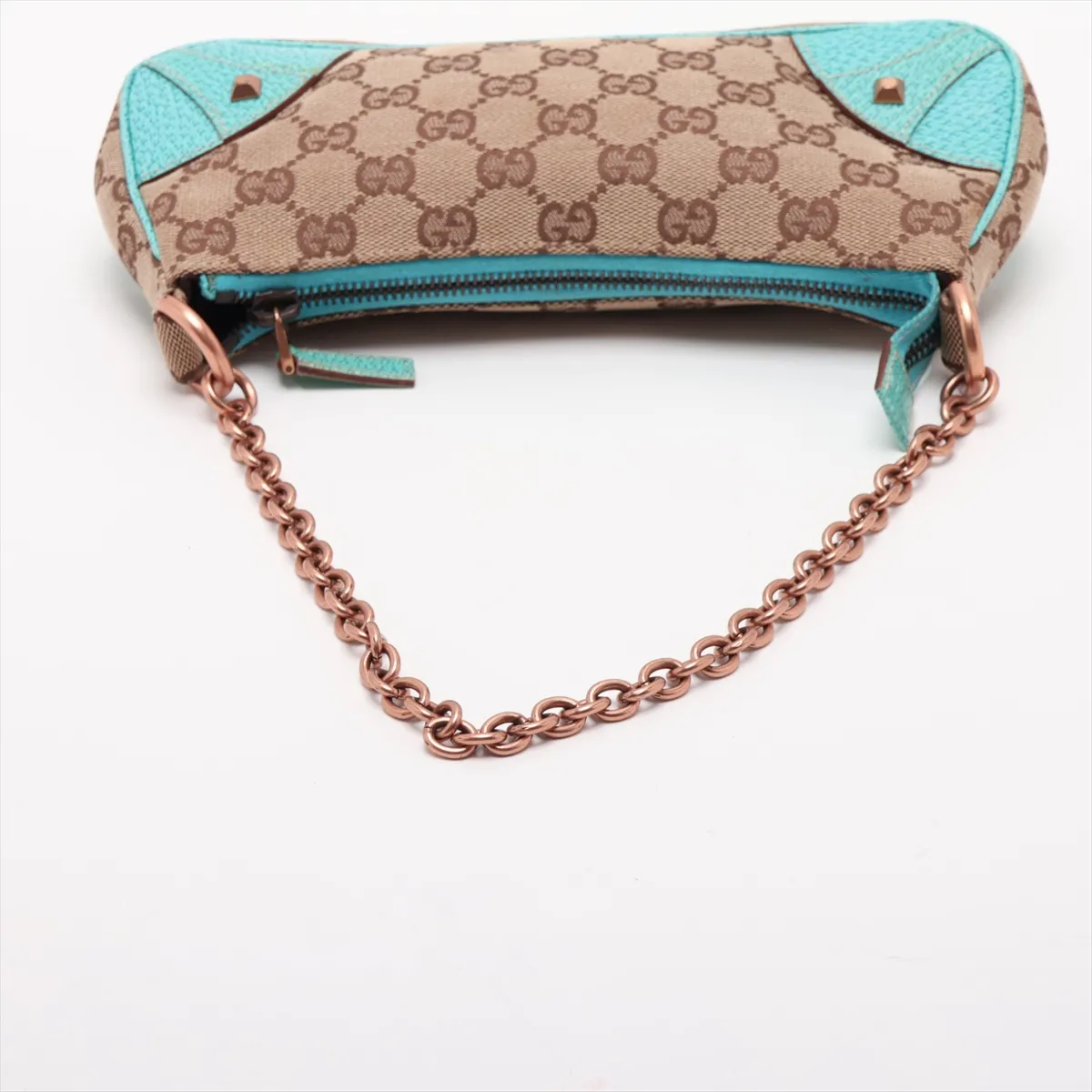 GG Canvas x Leather Chain Shoulder Bag Beige x Blue 120940 — view 5