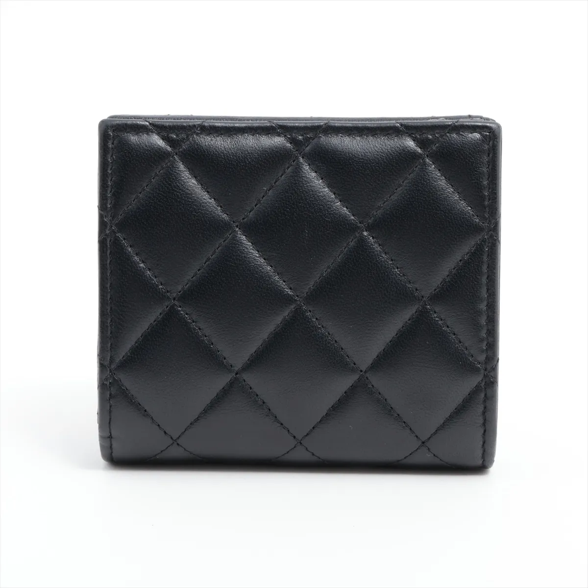 Matelasse Lambskin Compact Wallet Black Gold Hardware PH3UP766 — view 2