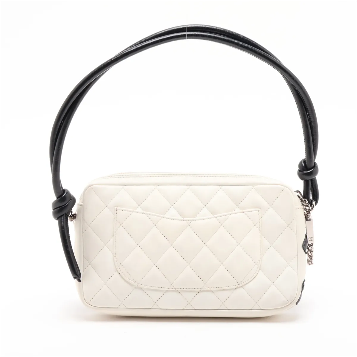 Cambon Line Lambskin Shoulder Bag, White x Black, Silver Hardware, 6970465, Series 6 — view 2