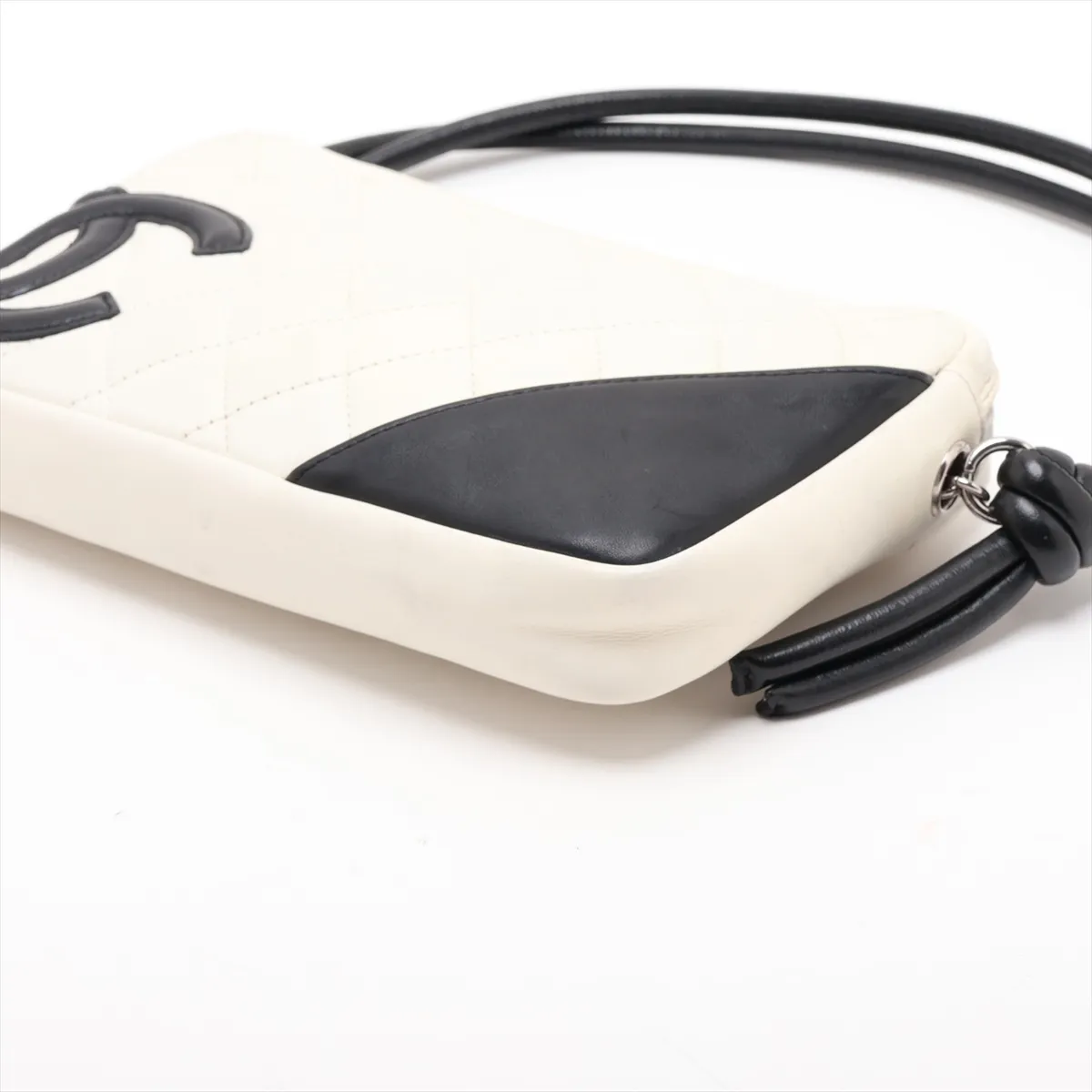 Cambon Line Lambskin Shoulder Bag, White x Black, Silver Hardware, 6970465, Series 6 — view 3