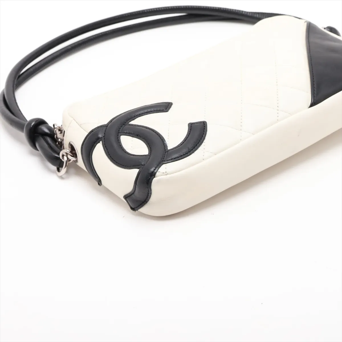 Cambon Line Lambskin Shoulder Bag, White x Black, Silver Hardware, 6970465, Series 6 — view 4