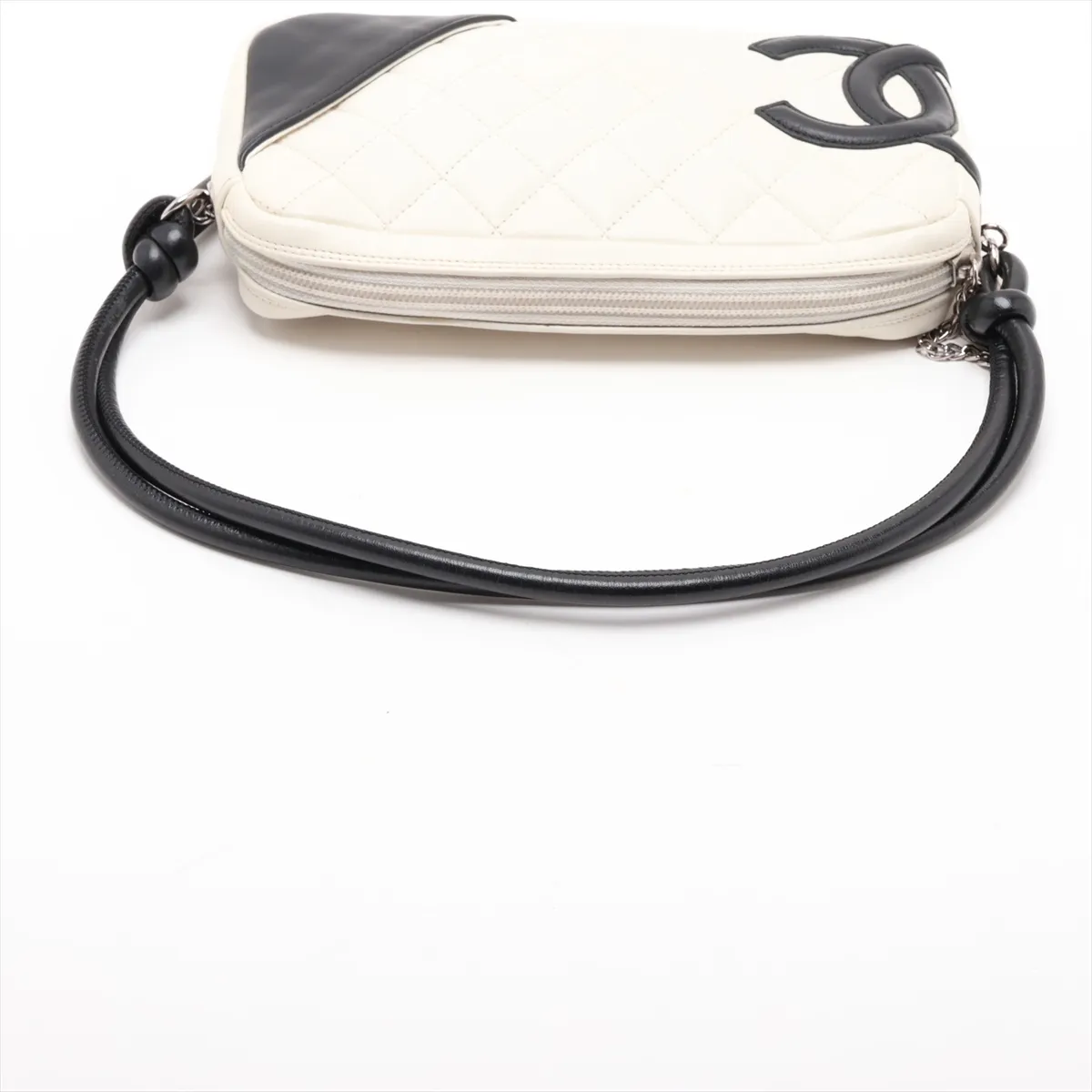 Cambon Line Lambskin Shoulder Bag, White x Black, Silver Hardware, 6970465, Series 6 — view 5