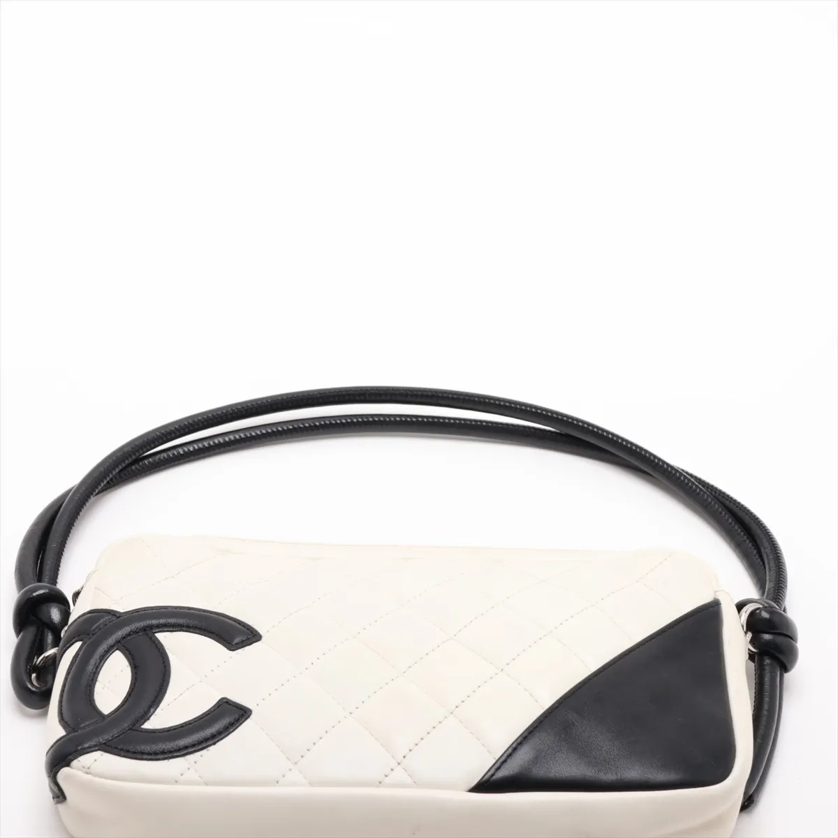 Cambon Line Lambskin Shoulder Bag, White x Black, Silver Hardware, 6970465, Series 6 — view 6