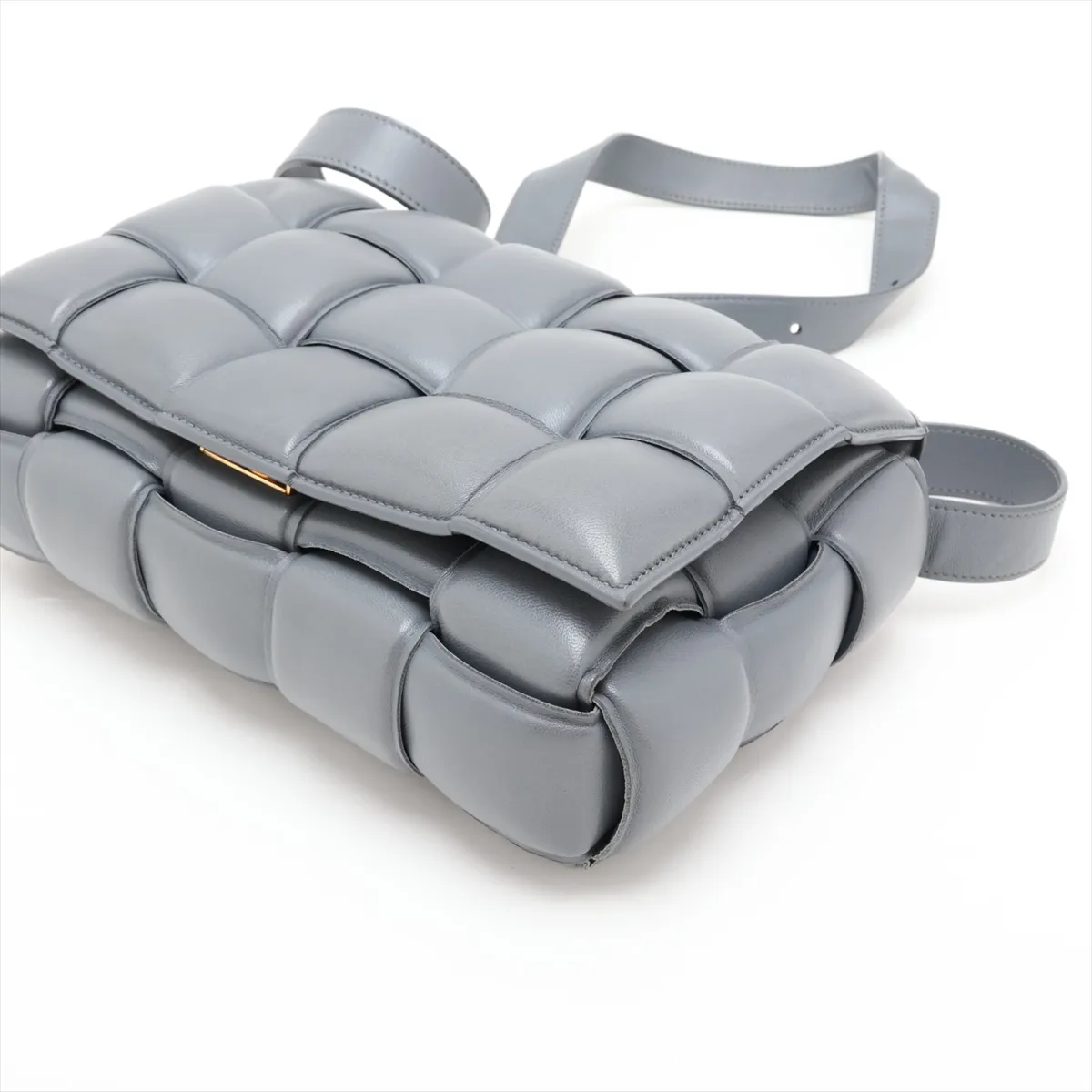 Maxi Intrecciato Padded Cassette Leather Shoulder Bag, Gray — view 3