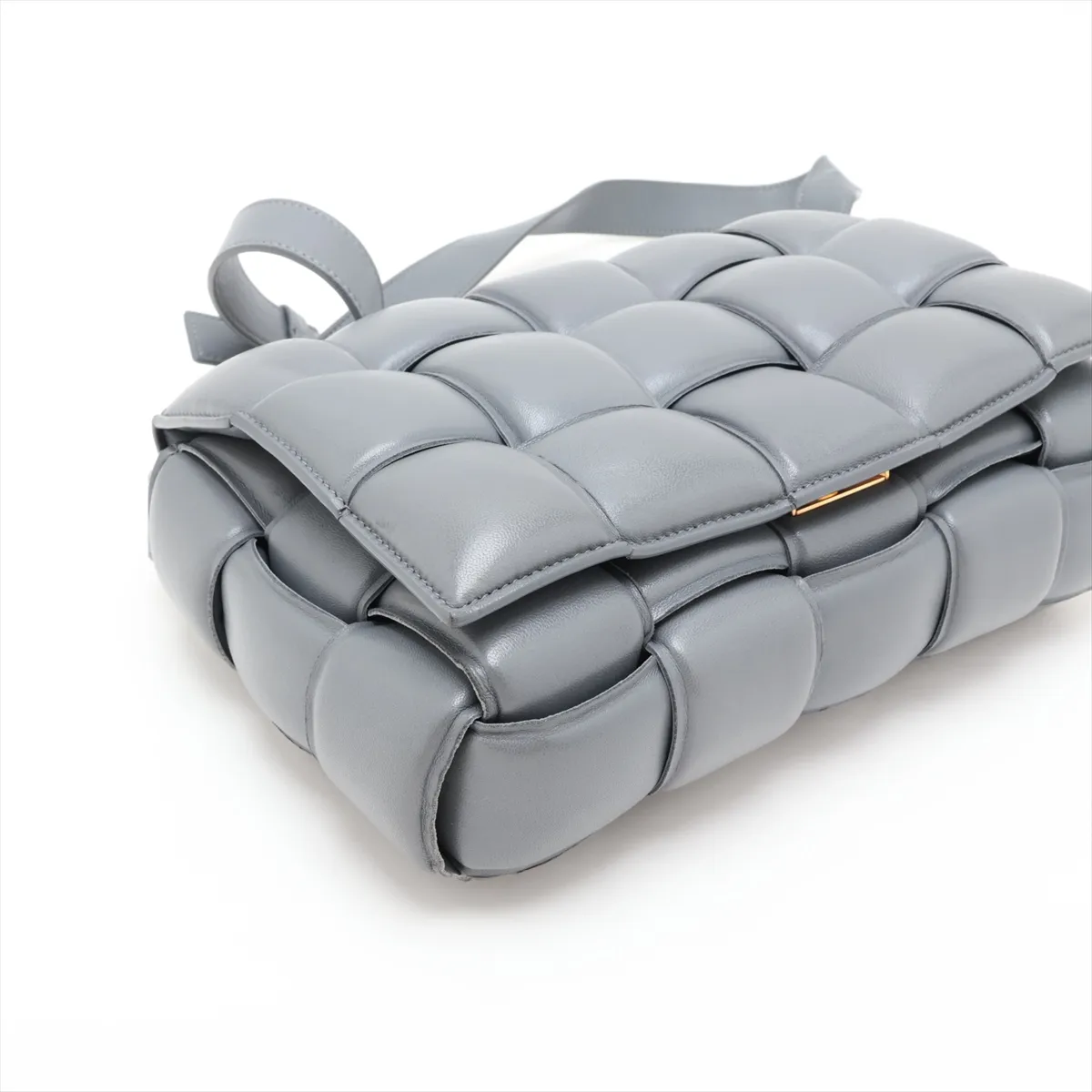 Maxi Intrecciato Padded Cassette Leather Shoulder Bag, Gray — view 4