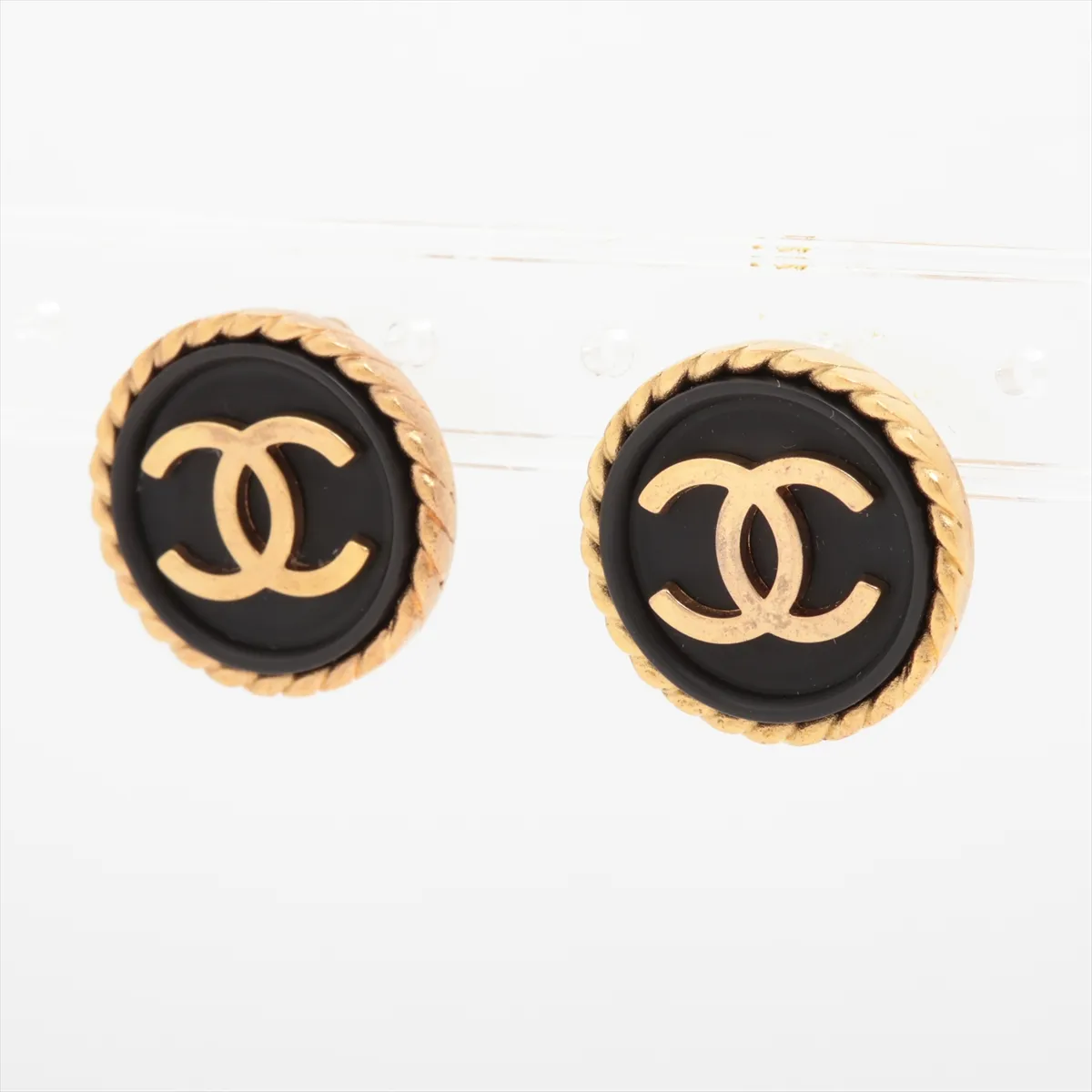 Coco Mark 95P Earrings (Pair) GP Black x Gold. Shows signs of wear, — view 3
