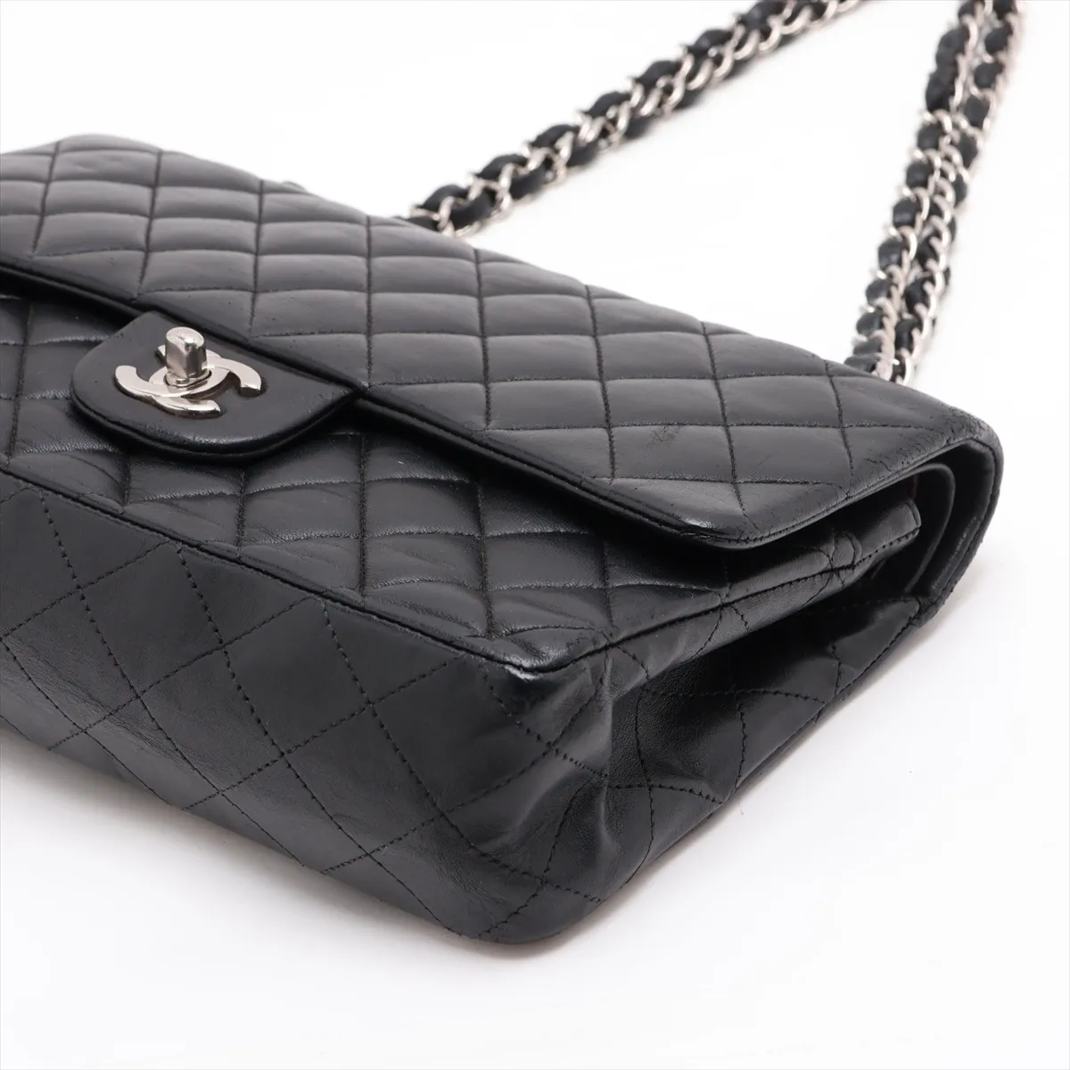 Matelassé 25 Lambskin Double Flap Double Chain Bag, Black with Silver Hardware, 13298037, Serial Number , A01112 — view 3