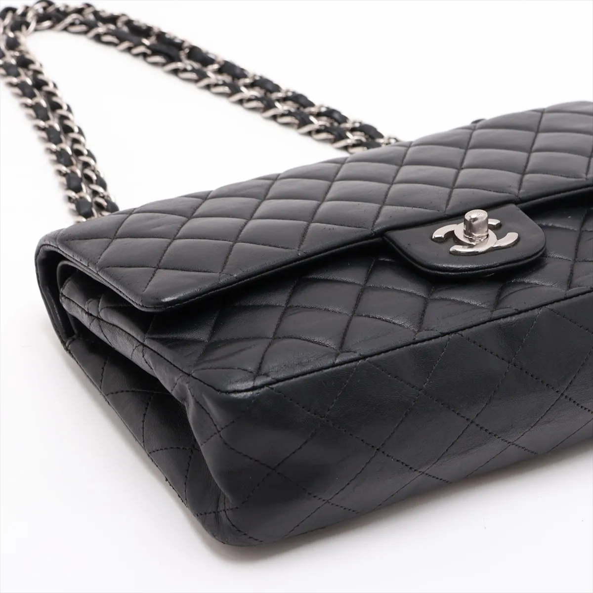 Matelassé 25 Lambskin Double Flap Double Chain Bag, Black with Silver Hardware, 13298037, Serial Number , A01112 — view 4