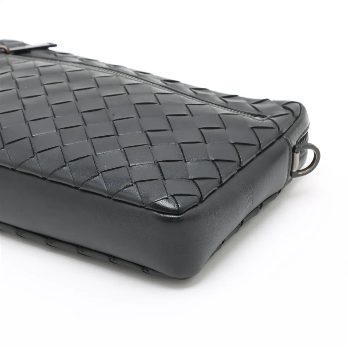 Intrecciato Leather Shoulder Bag Black — view 3