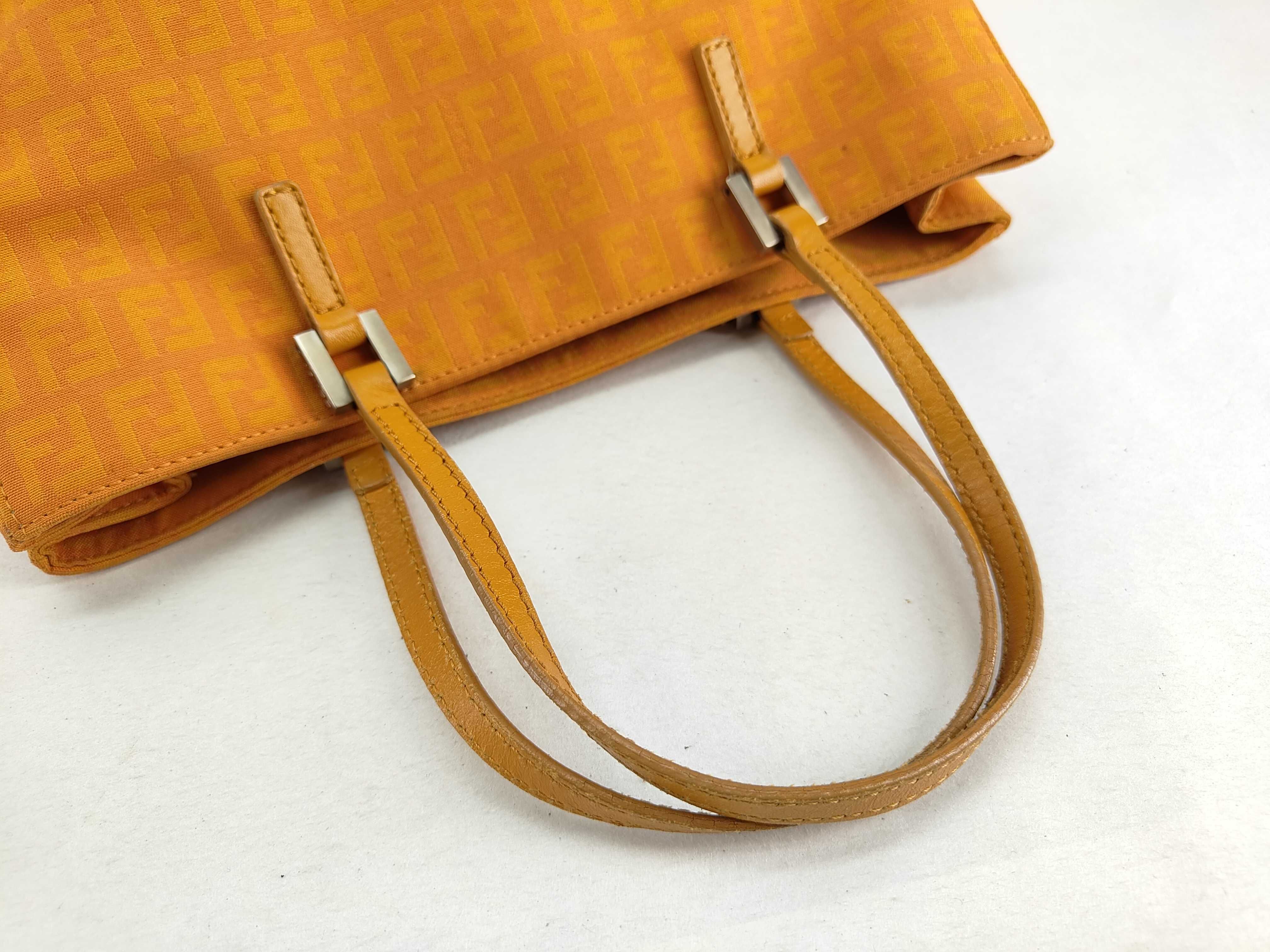 Zucca canvas and leather tote bag, orange, with tears. — view 3
