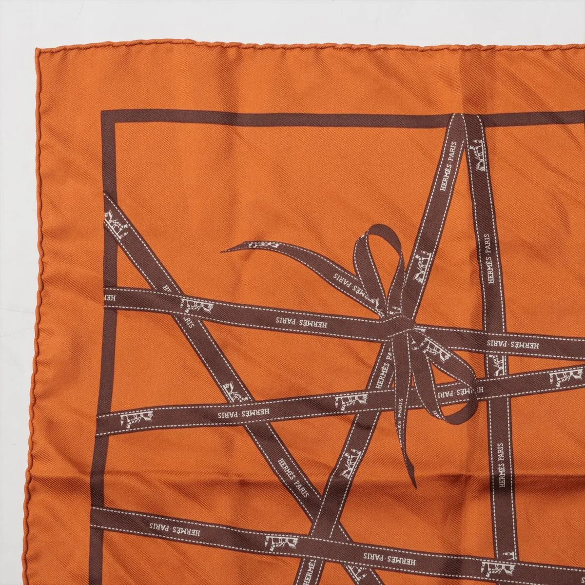 Carre 45 Bolduc Ribbon Scarf, Silk, Orange, — view 2