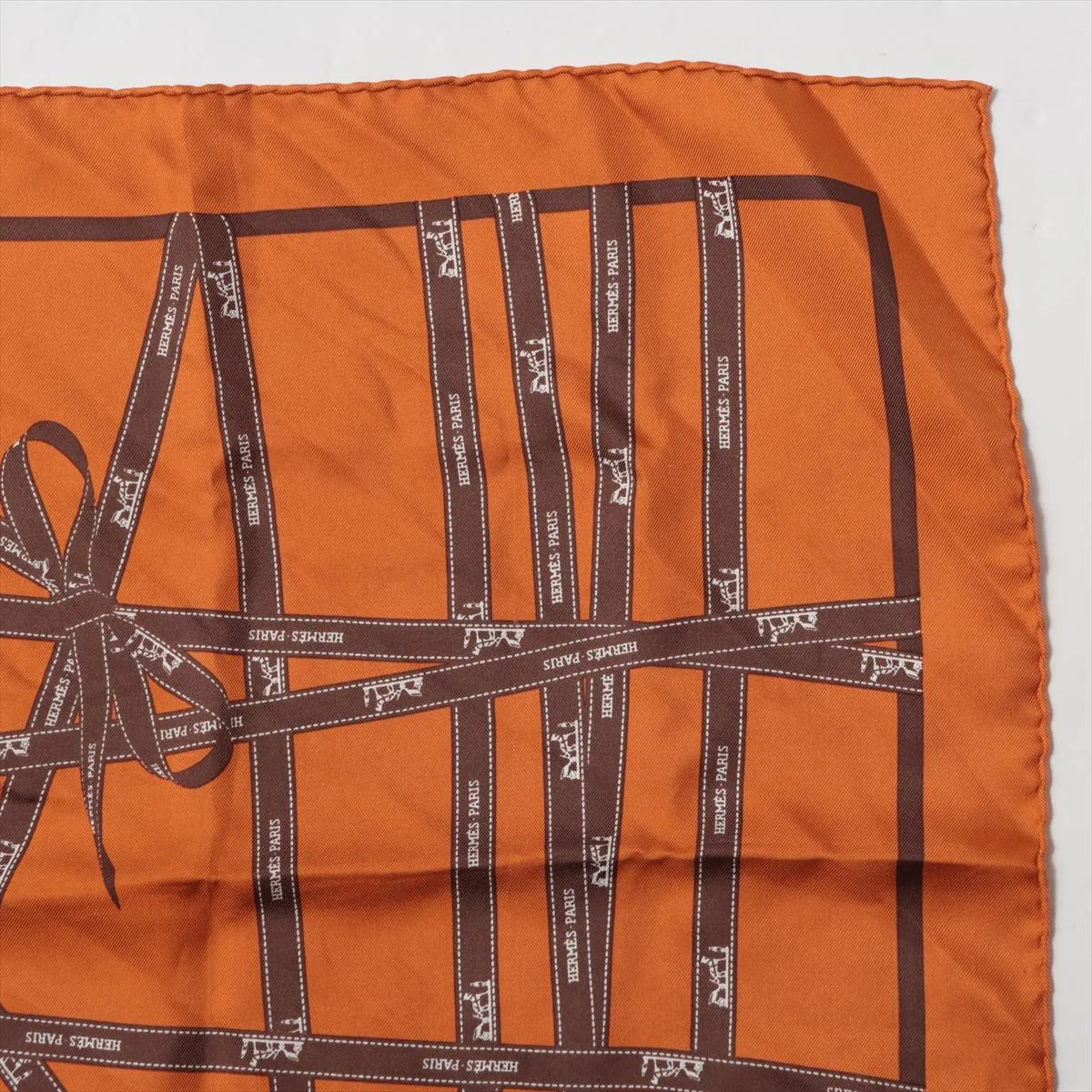 Carre 45 Bolduc Ribbon Scarf, Silk, Orange, — view 3