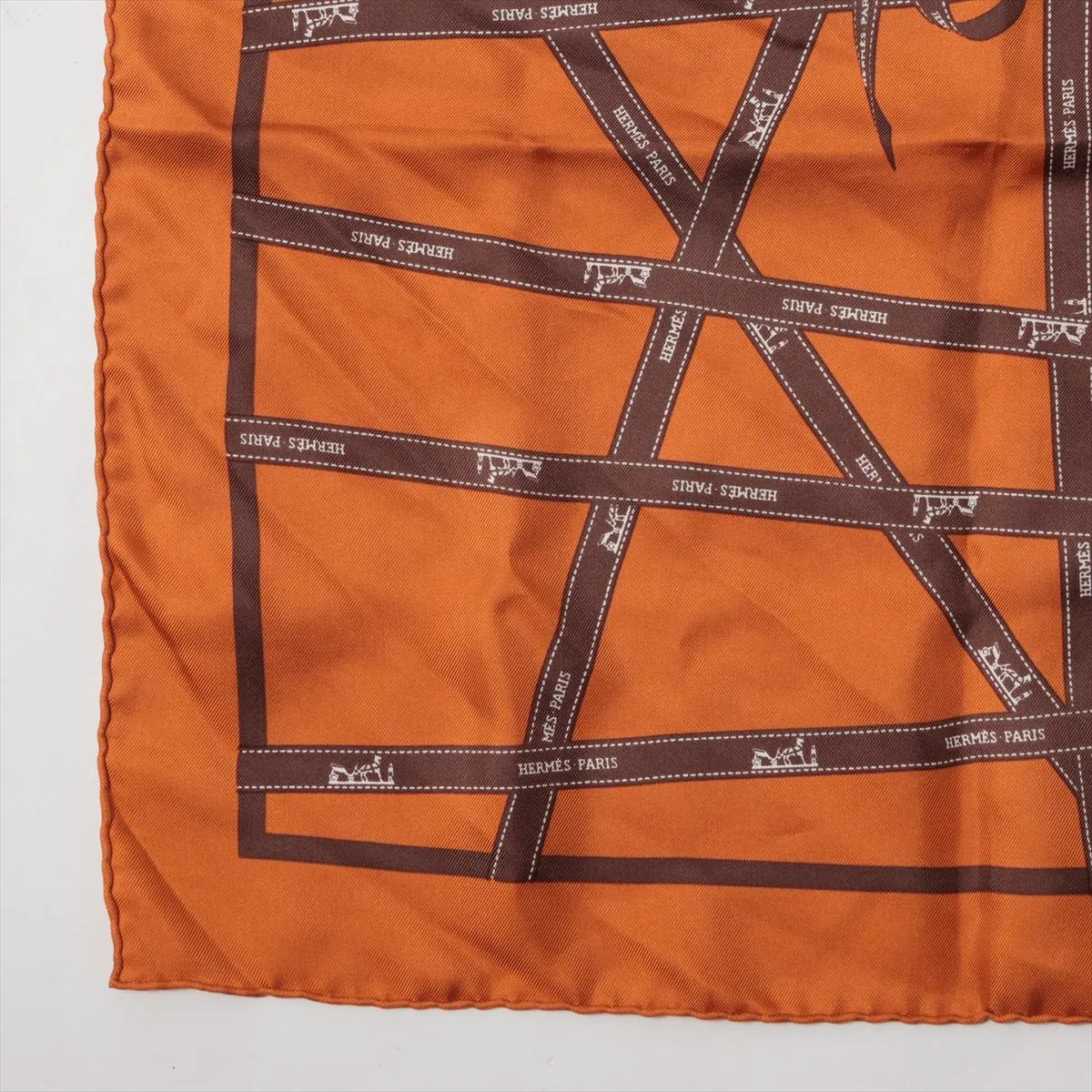 Carre 45 Bolduc Ribbon Scarf, Silk, Orange, — view 5
